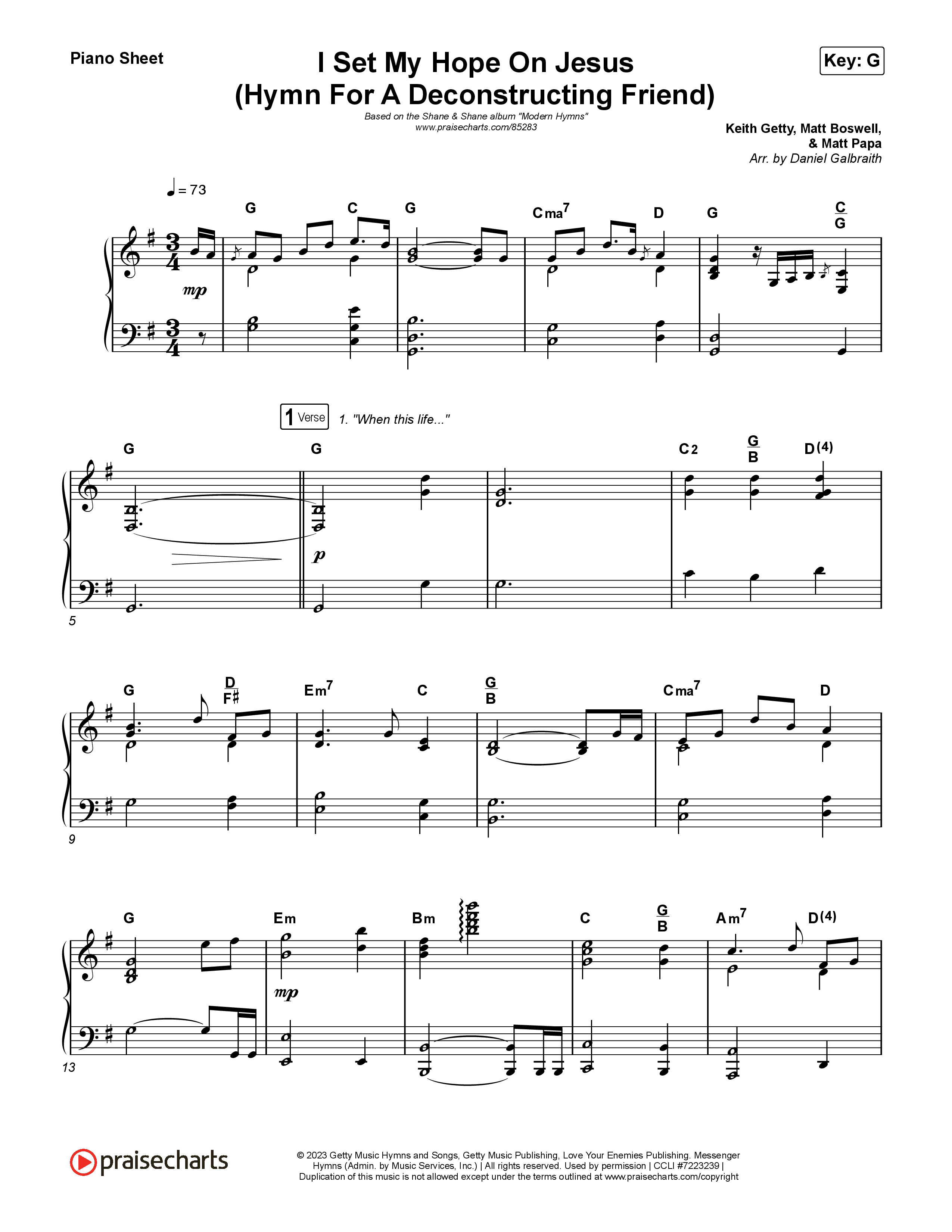 I Set My Hope On Jesus Piano Sheet (Shane & Shane)