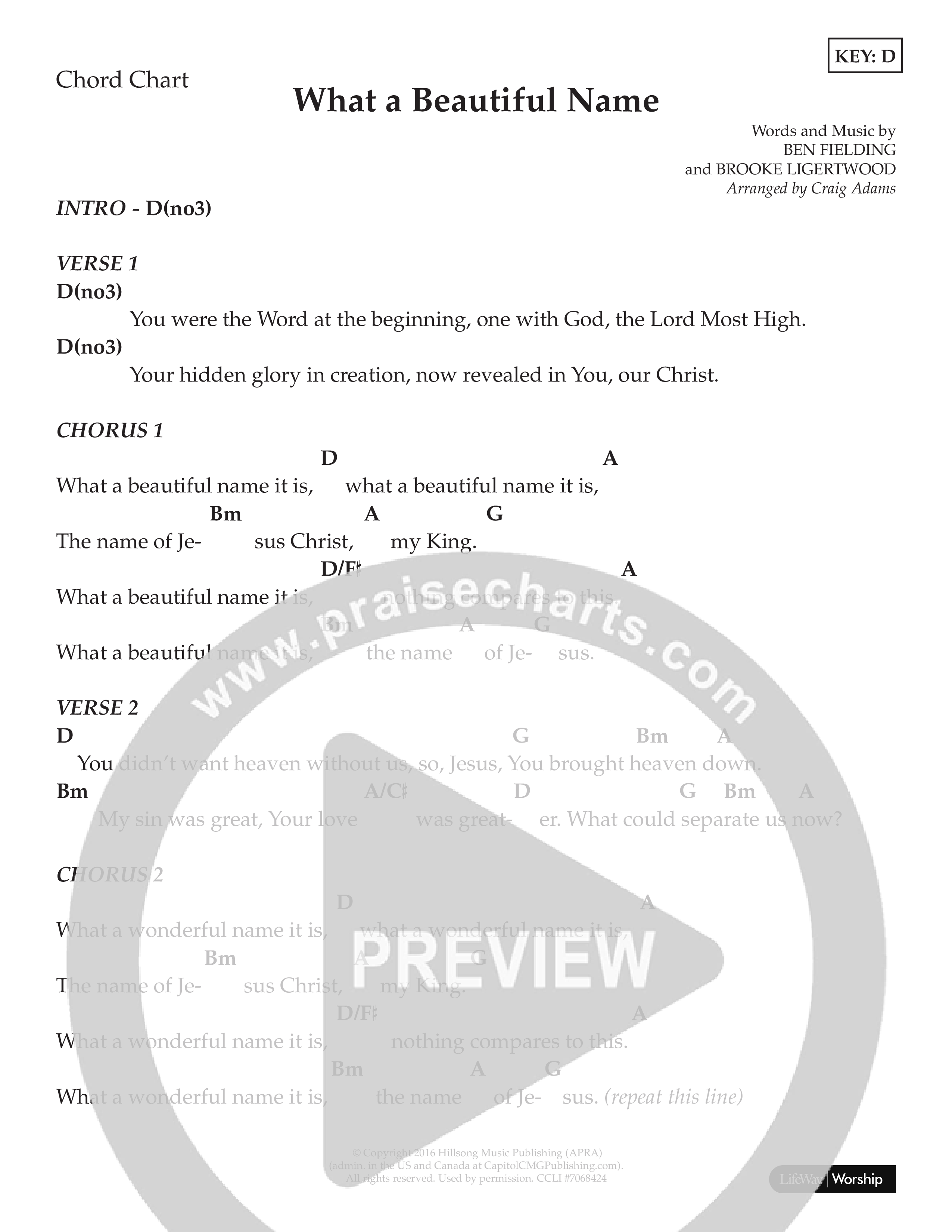 What A Beautiful Name (Kids) Chord Chart (Lifeway Choral / Arr. Craig Adams)