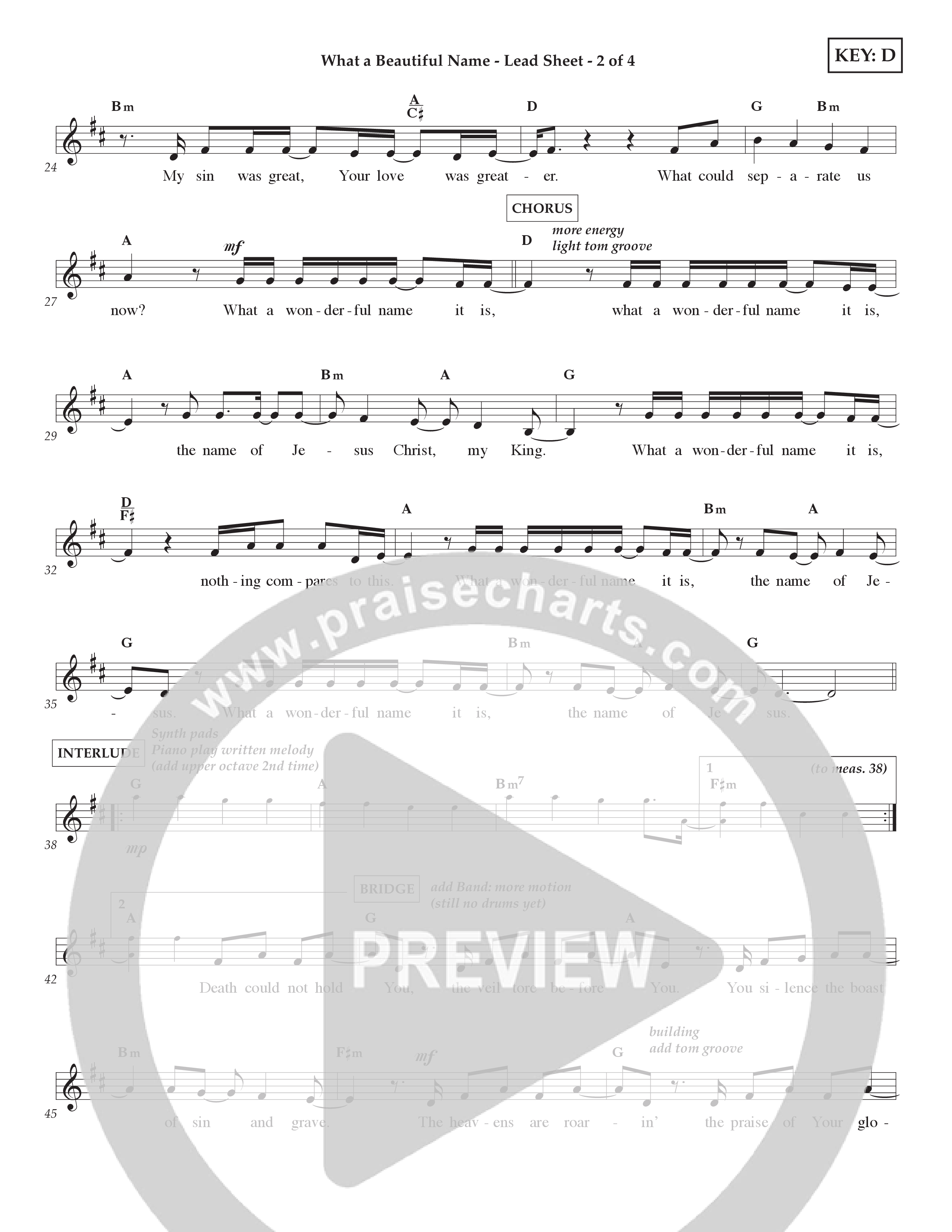 What A Beautiful Name (Kids) Lead Sheet (2-Part) (Lifeway Choral / Arr. Craig Adams)