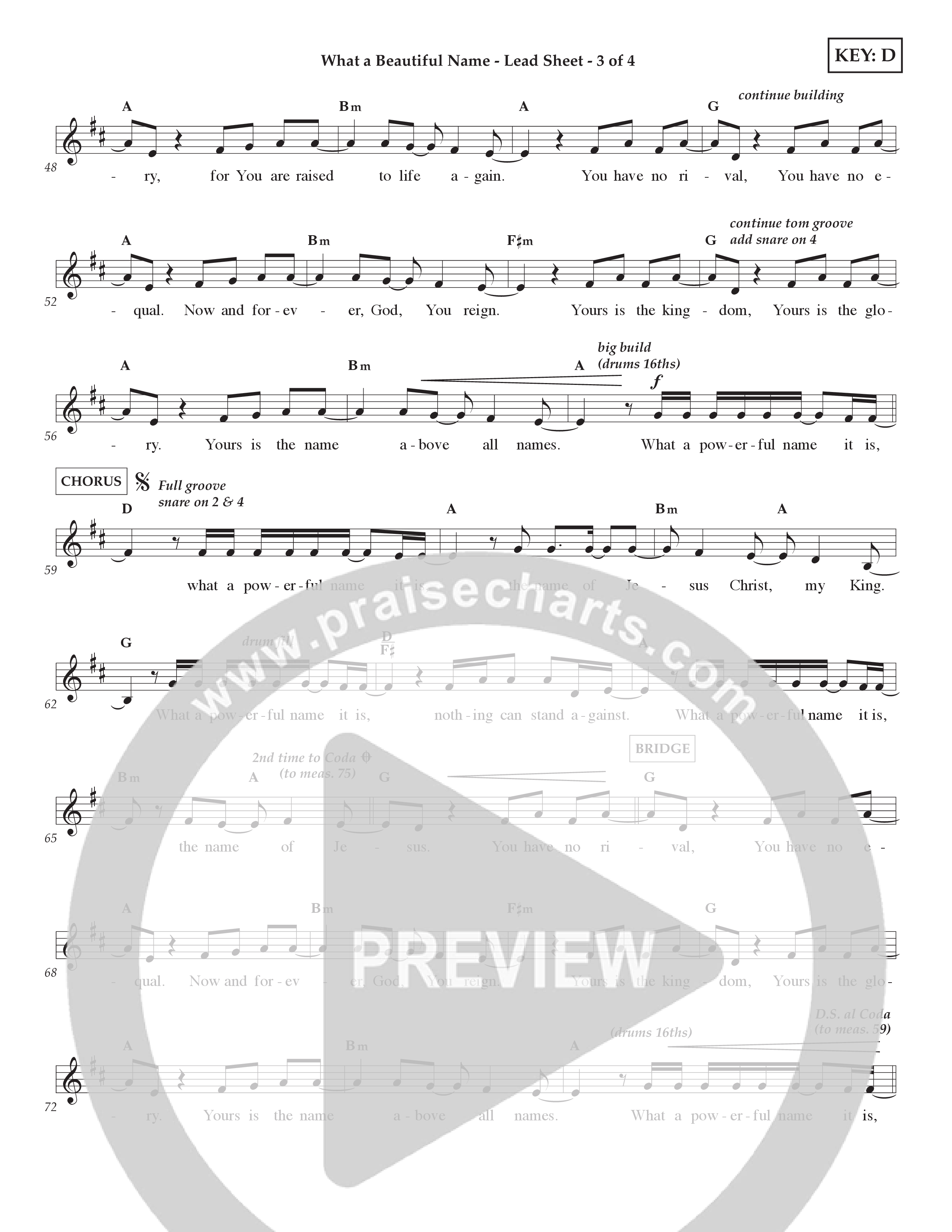 What A Beautiful Name (Kids) Lead Sheet (2-Part) (Lifeway Choral / Arr. Craig Adams)