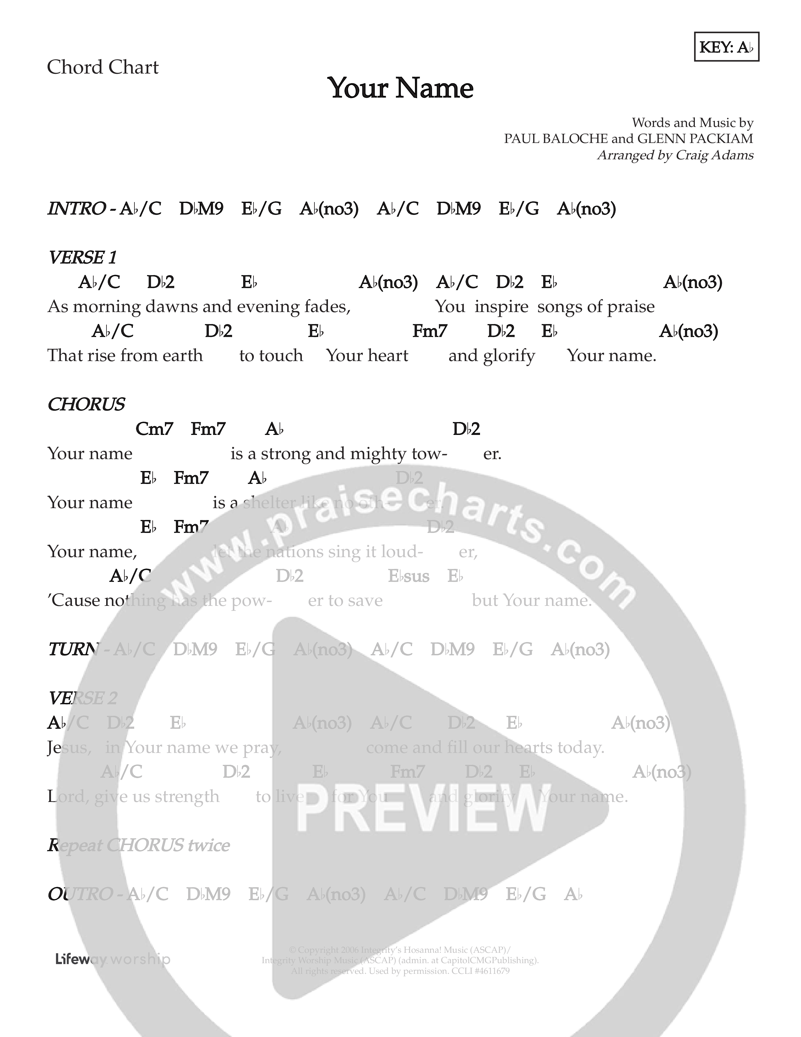 Your Name (Kids) Chord Chart (Lifeway Choral / Arr. Craig Adams)
