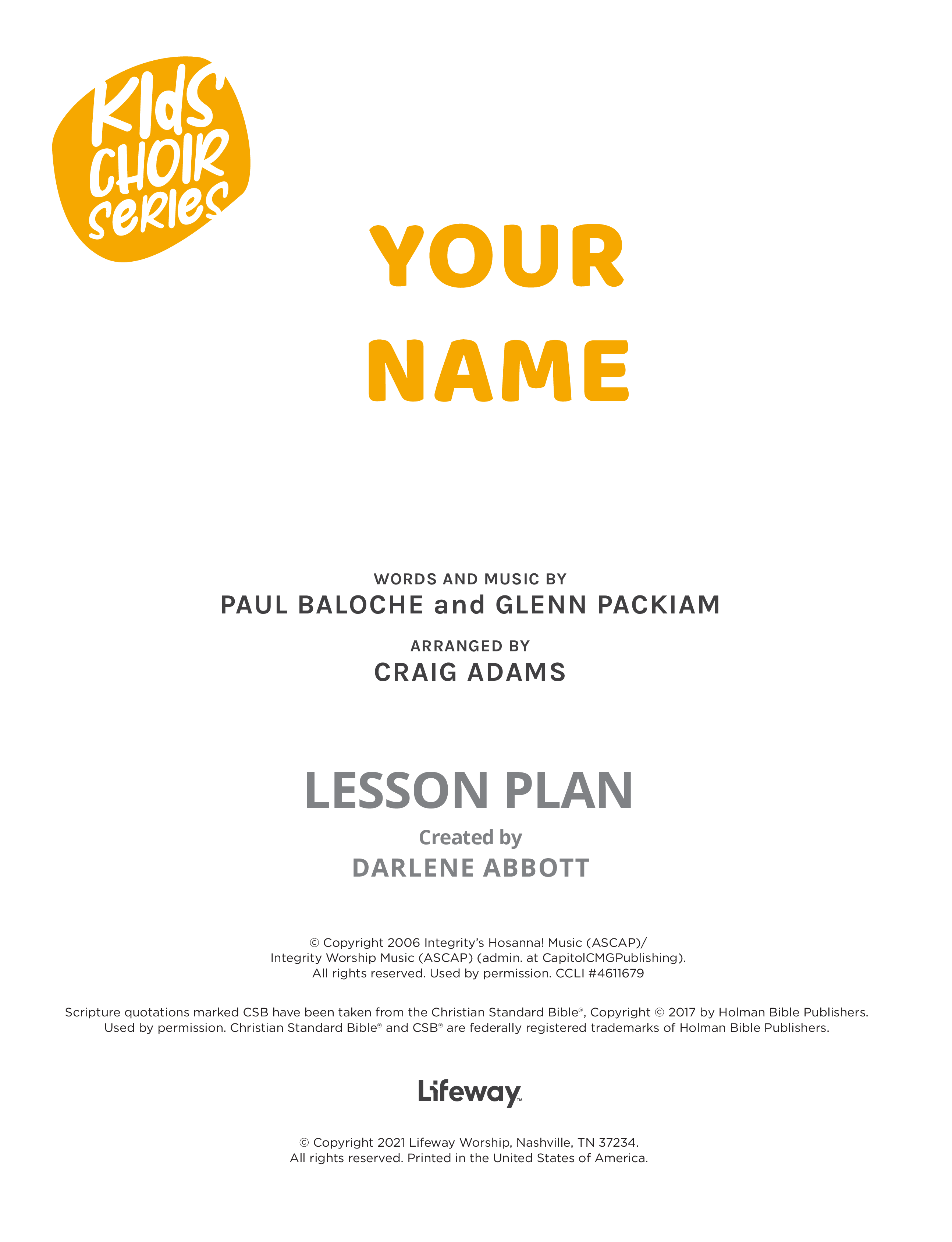 Your Name (Kids) eBook PDF (Lifeway Choral / Arr. Craig Adams)