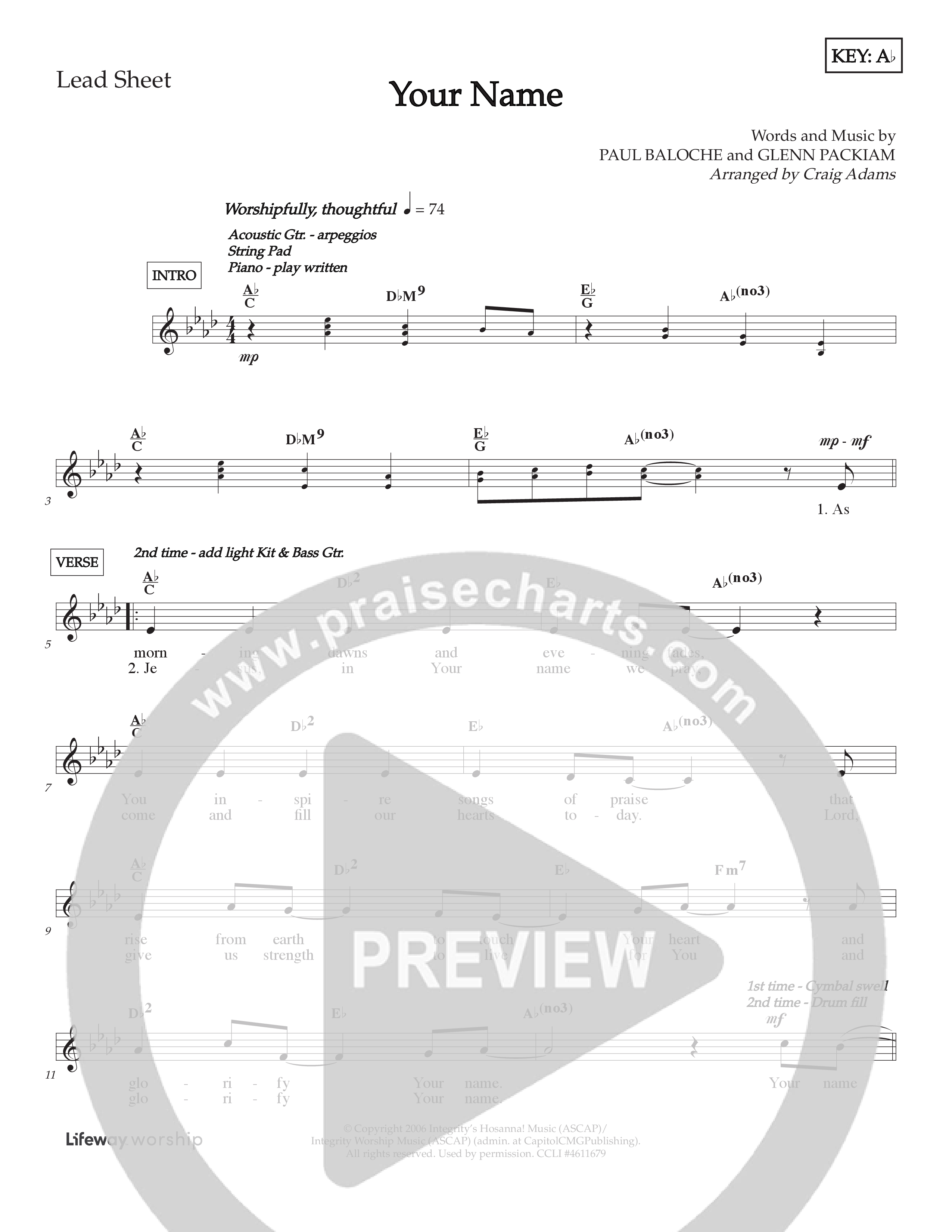 Your Name (Kids) Lead Sheet (2-Part) (Lifeway Choral / Arr. Craig Adams)