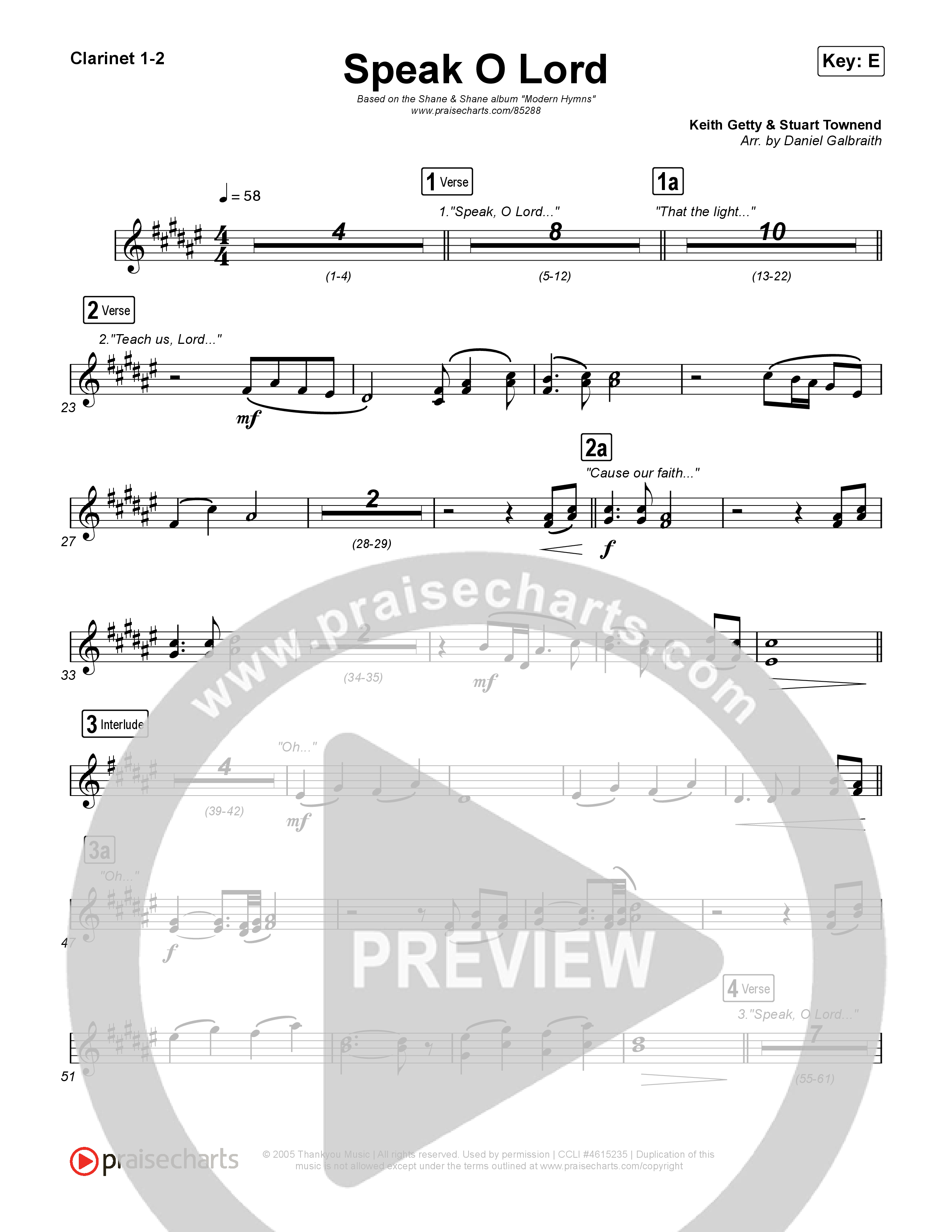 Speak O Lord Clarinet 1/2 (Shane & Shane)