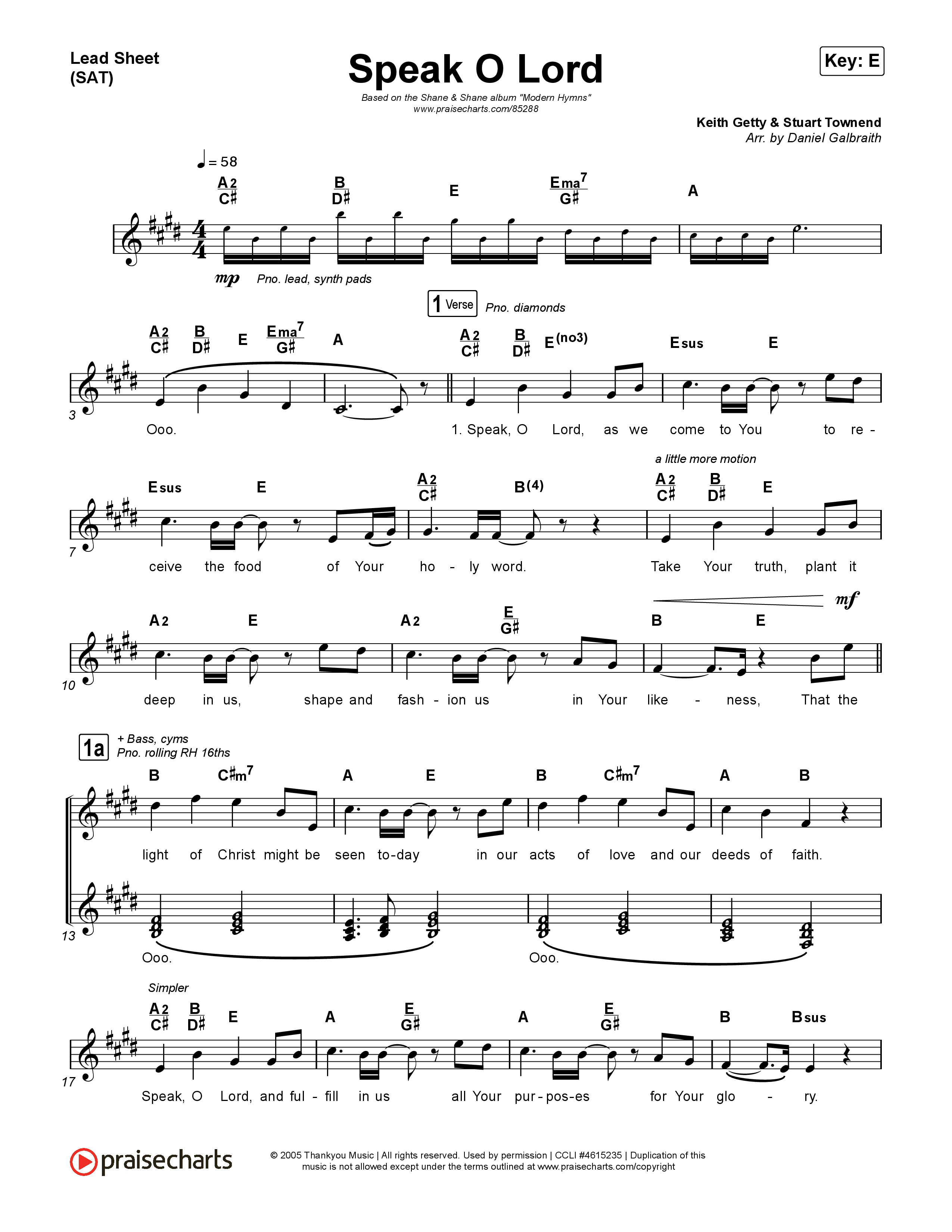 Speak O Lord Lead Sheet (SAT) (Shane & Shane)