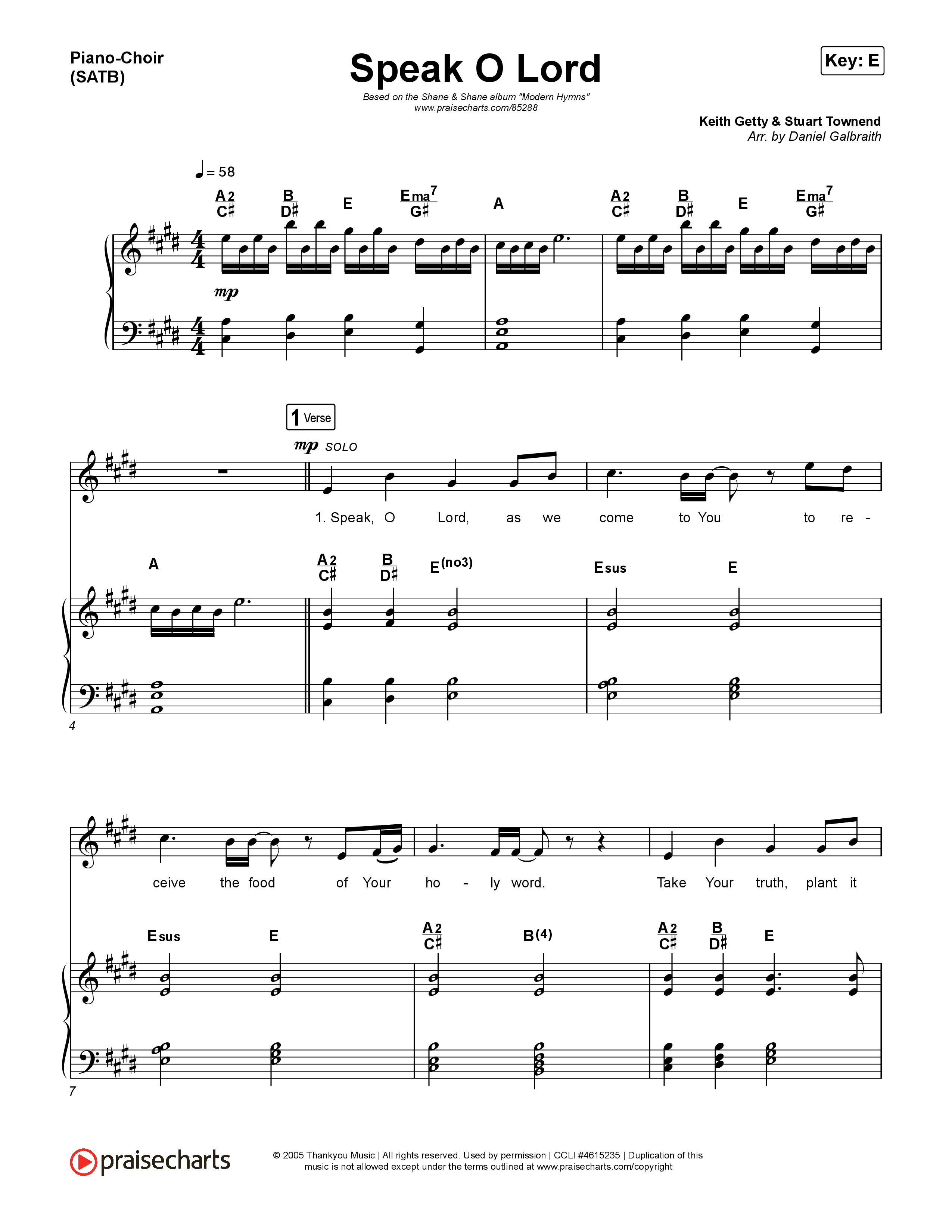 Speak O Lord Piano/Vocal Pack (Shane & Shane)