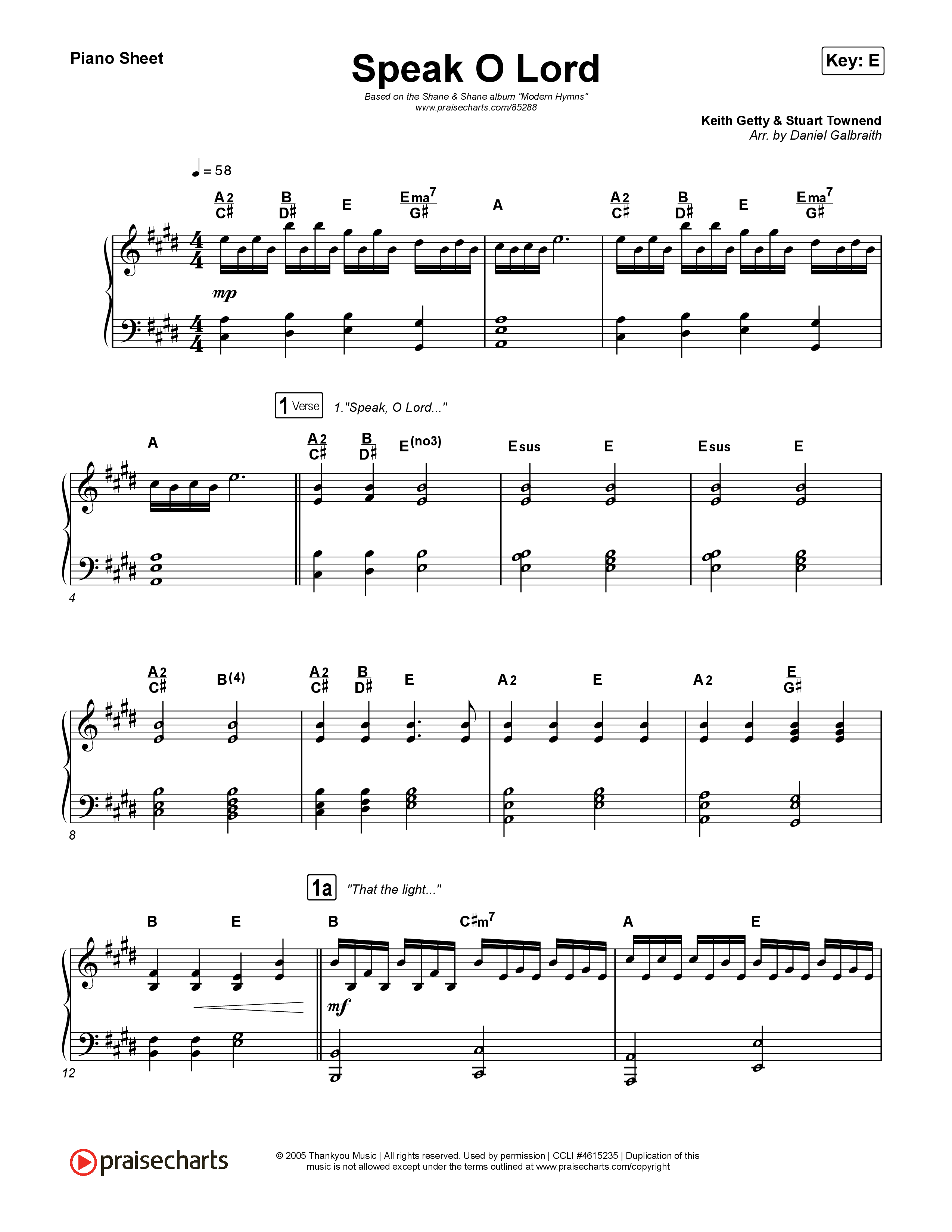 Speak O Lord Piano Sheet (Shane & Shane)