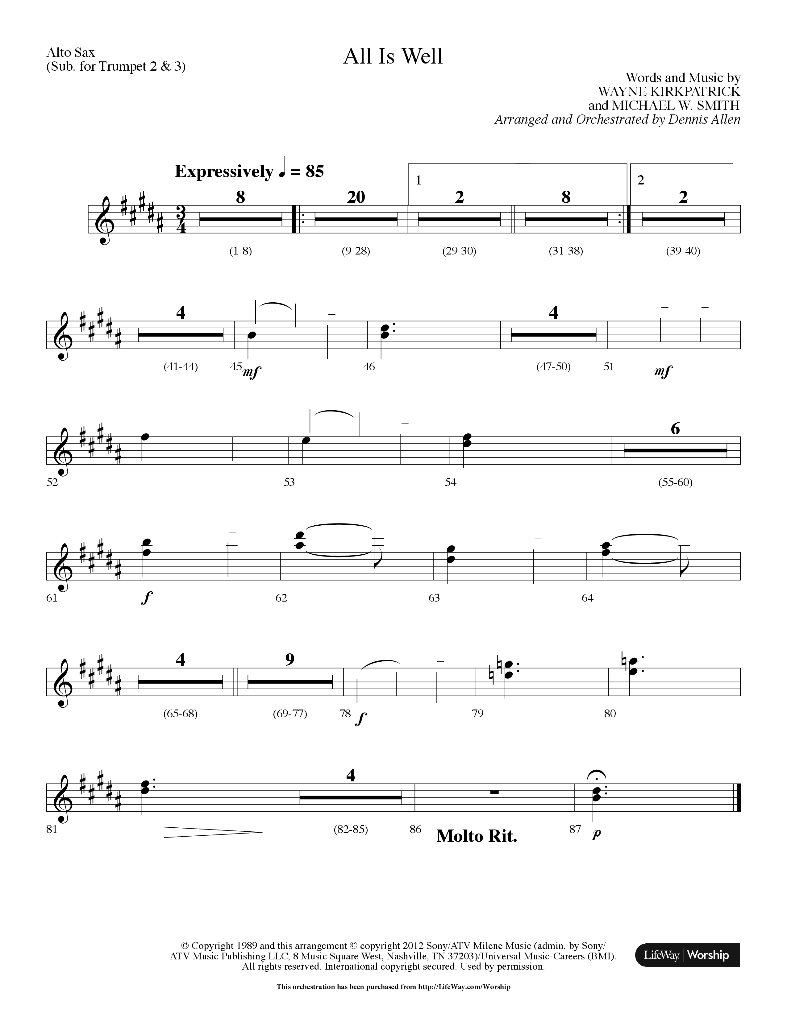 All Is Well (Choral Anthem SATB) Alto Sax (Lifeway Choral / Arr. Dennis Allen)