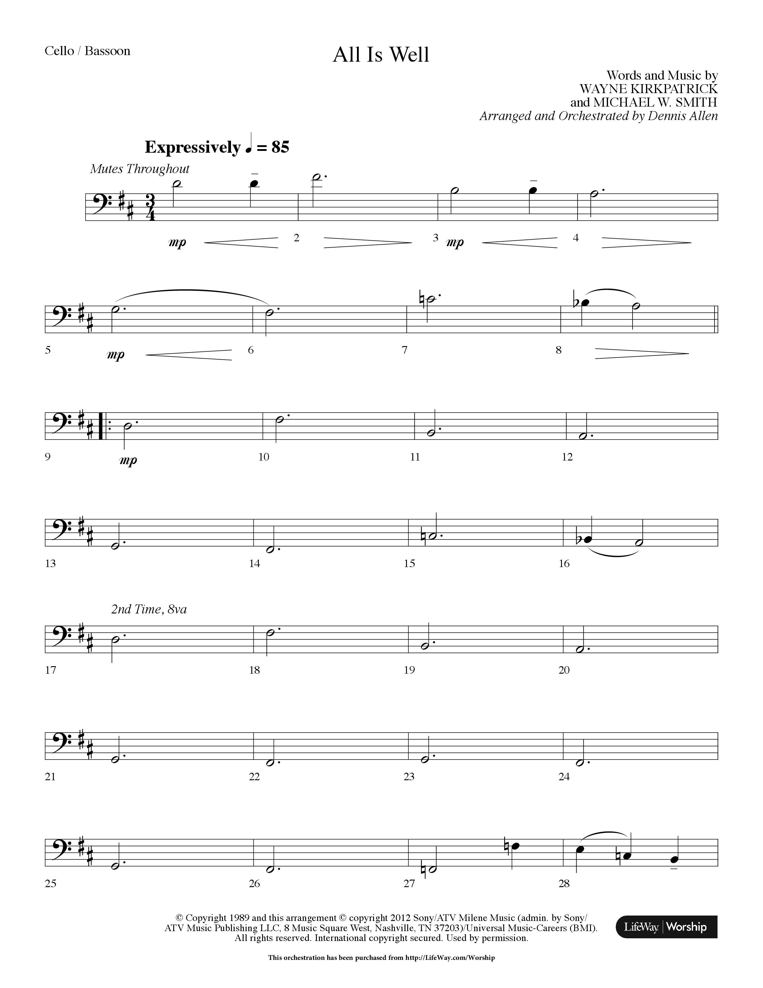 All Is Well (Choral Anthem SATB) Cello (Lifeway Choral / Arr. Dennis Allen)