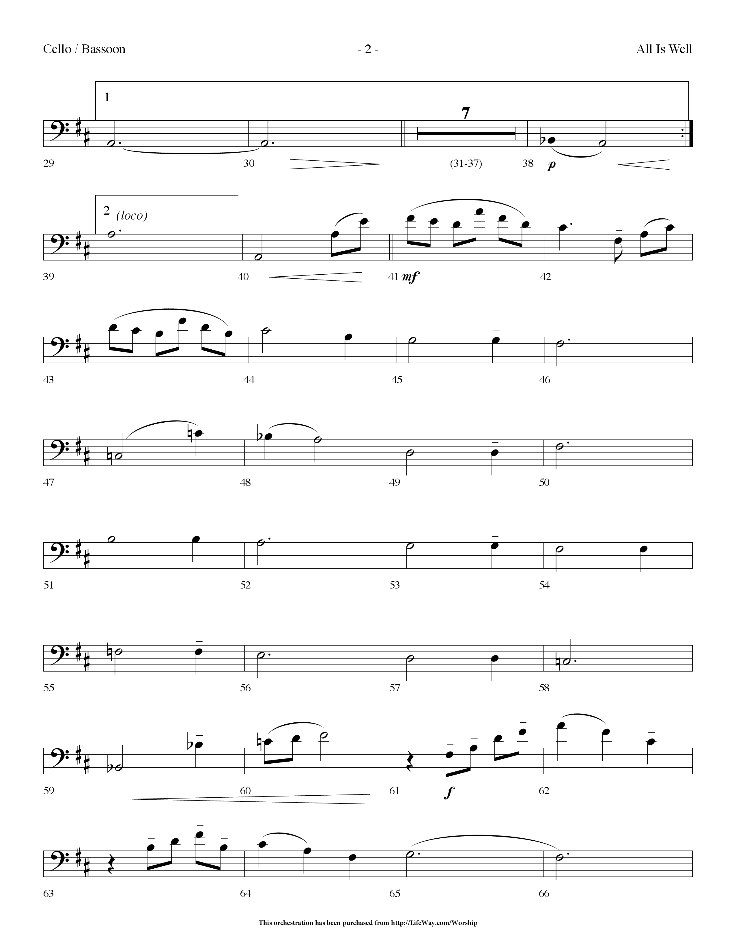 All Is Well (Choral Anthem SATB) Cello (Lifeway Choral / Arr. Dennis Allen)