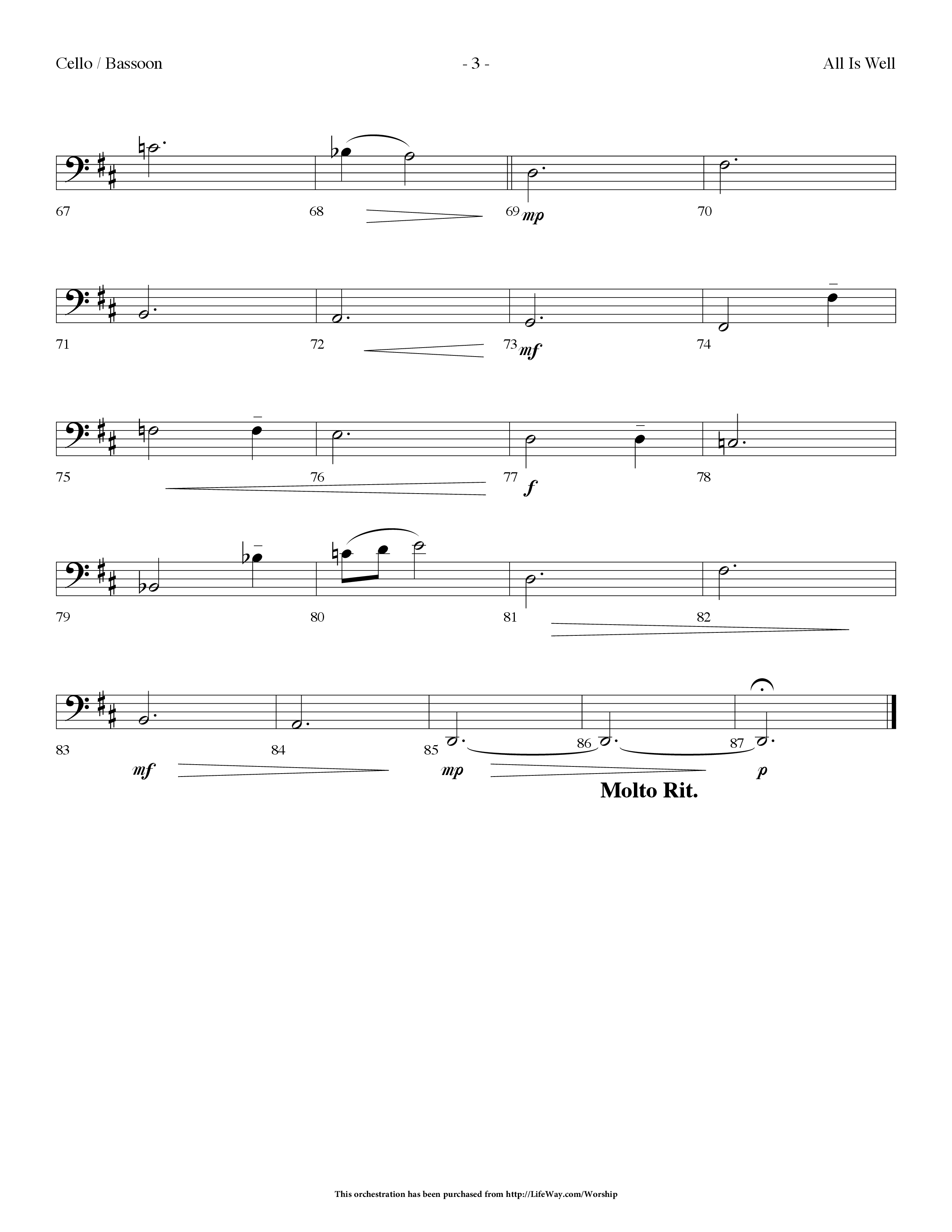 All Is Well (Choral Anthem SATB) Cello (Lifeway Choral / Arr. Dennis Allen)