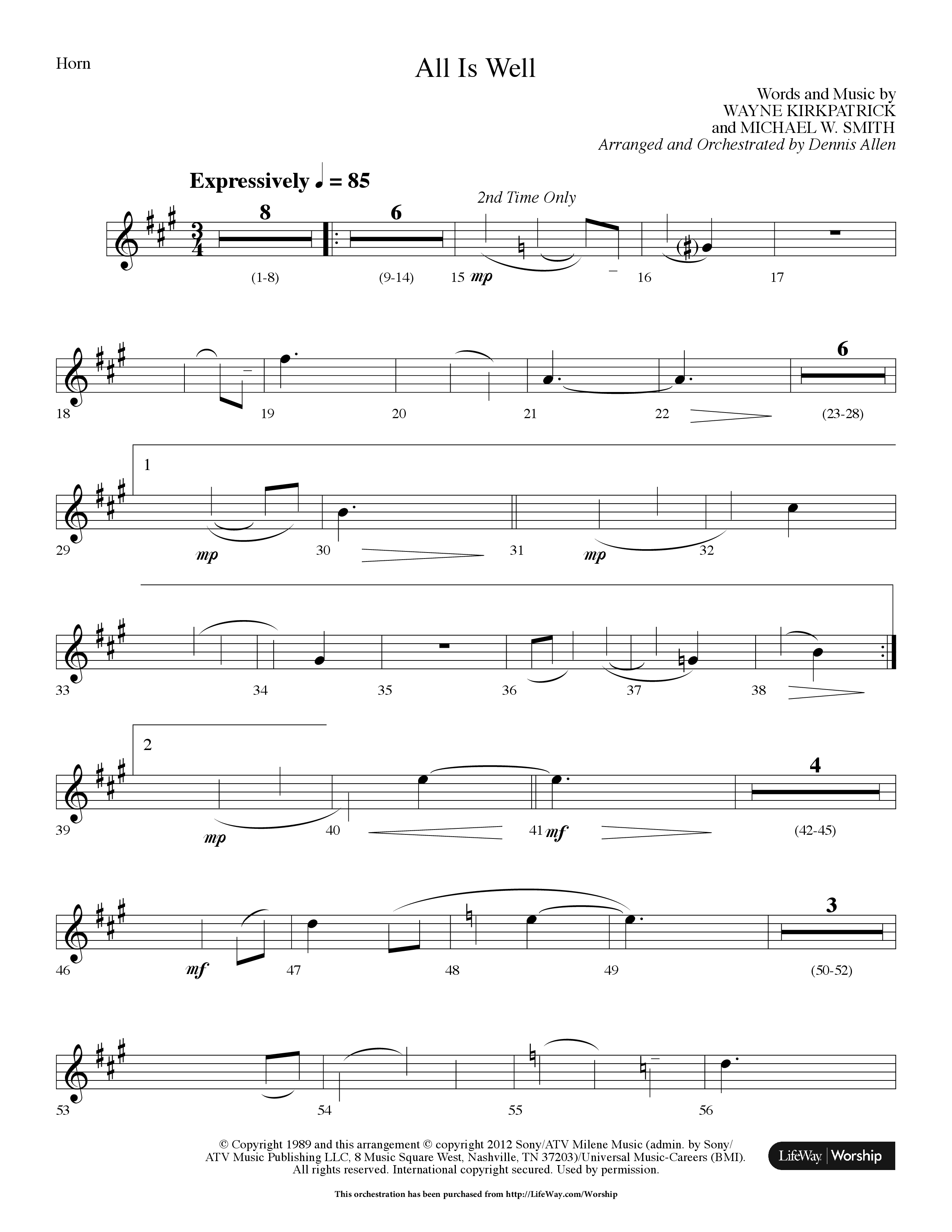 All Is Well (Choral Anthem SATB) French Horn (Lifeway Choral / Arr. Dennis Allen)