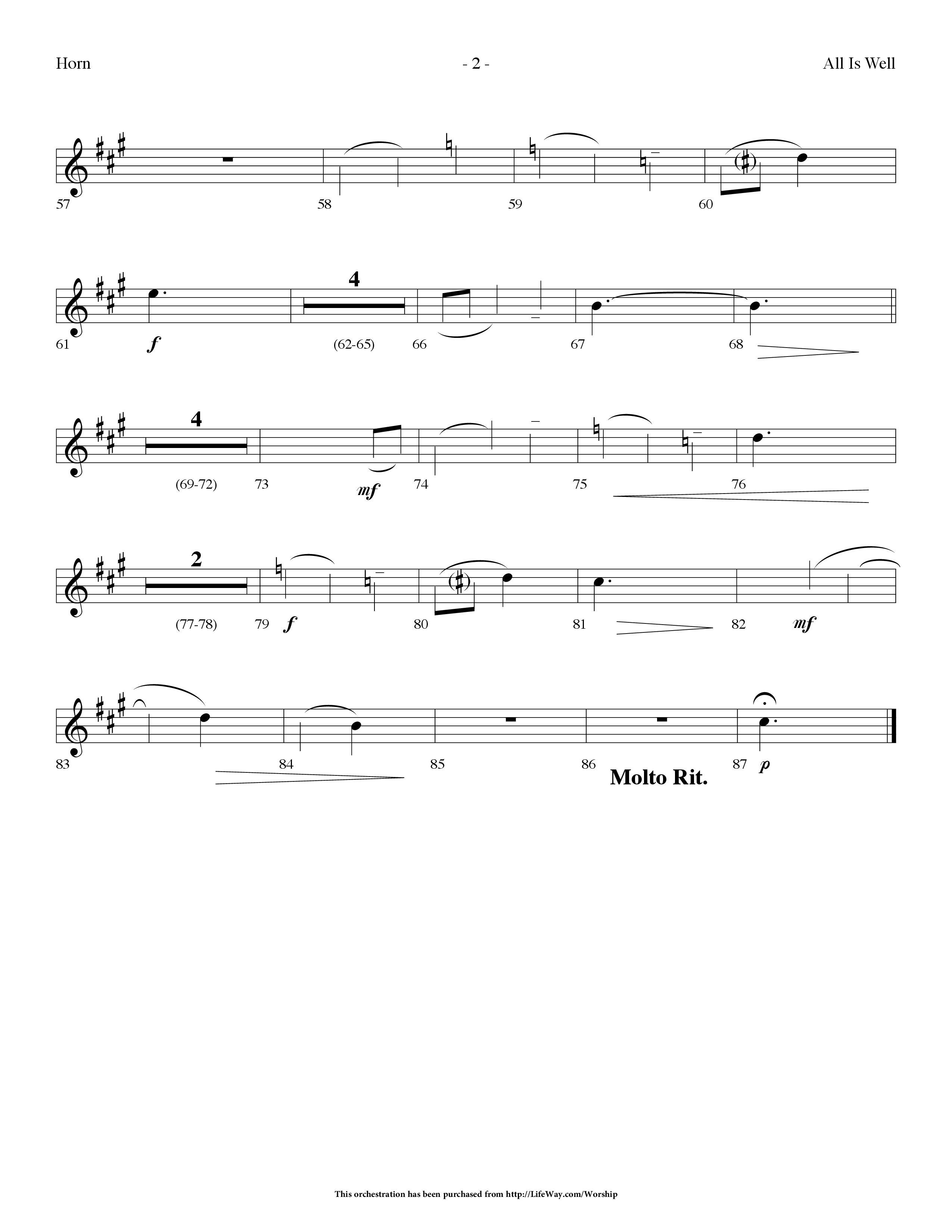 All Is Well (Choral Anthem SATB) French Horn (Lifeway Choral / Arr. Dennis Allen)