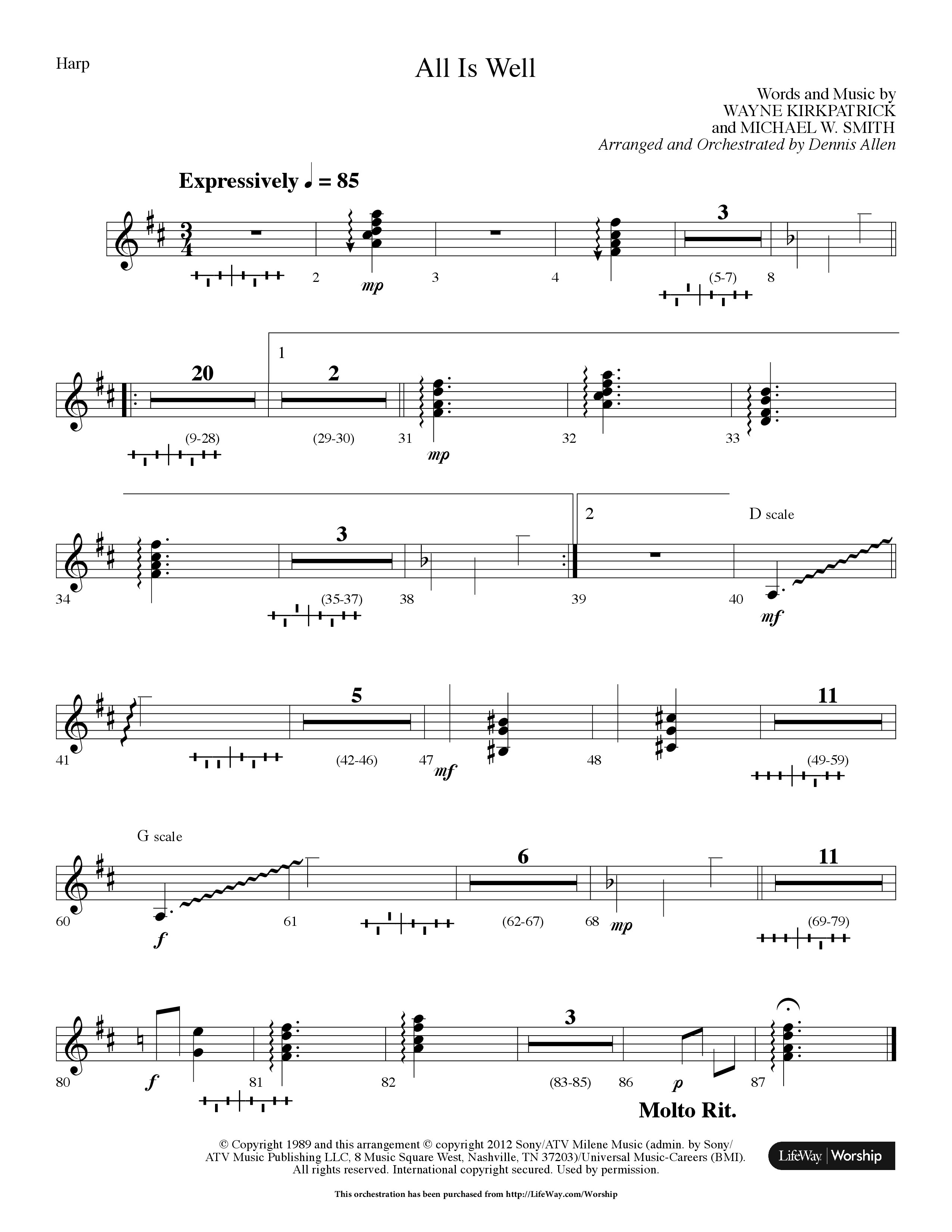 All Is Well (Choral Anthem SATB) Harp (Lifeway Choral / Arr. Dennis Allen)