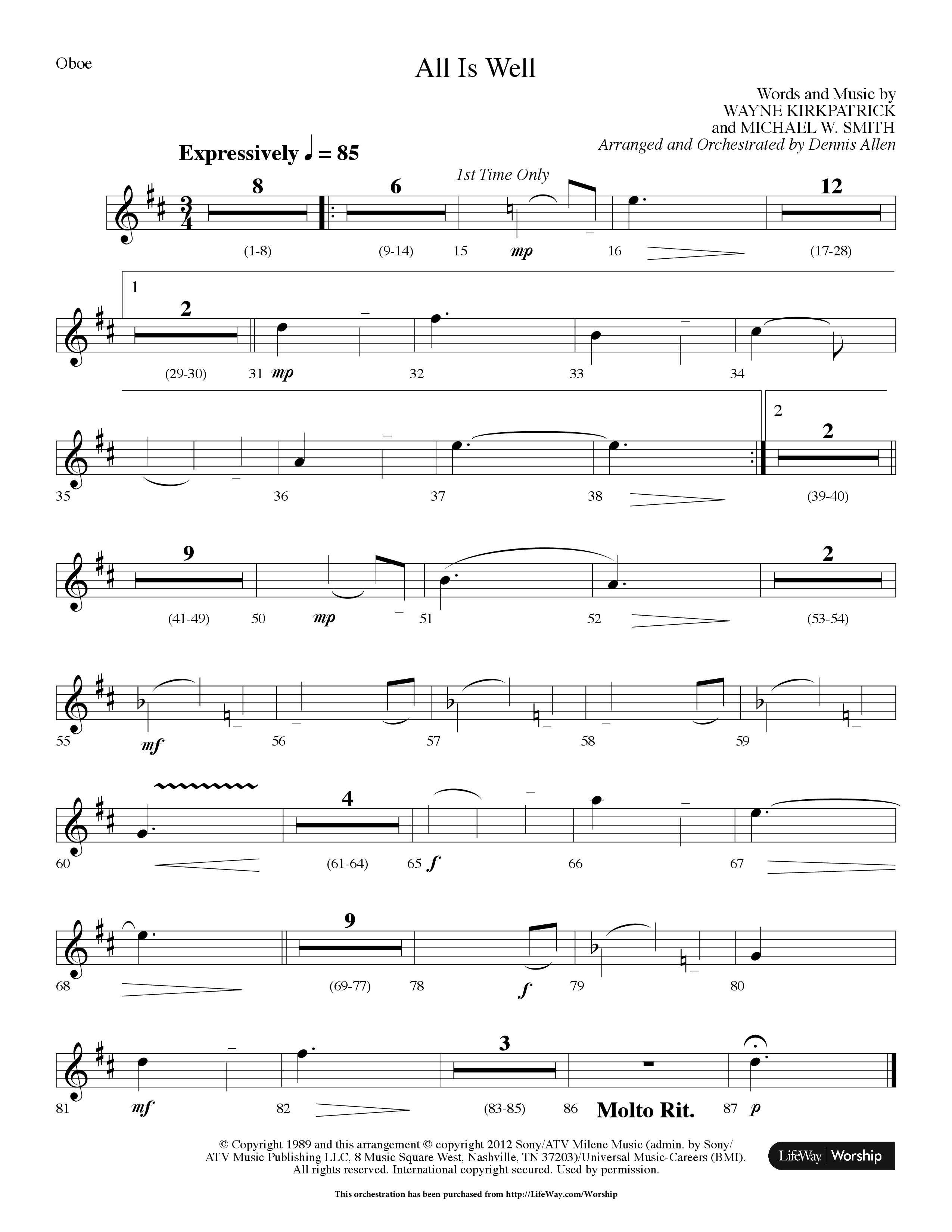 All Is Well (Choral Anthem SATB) Oboe (Lifeway Choral / Arr. Dennis Allen)
