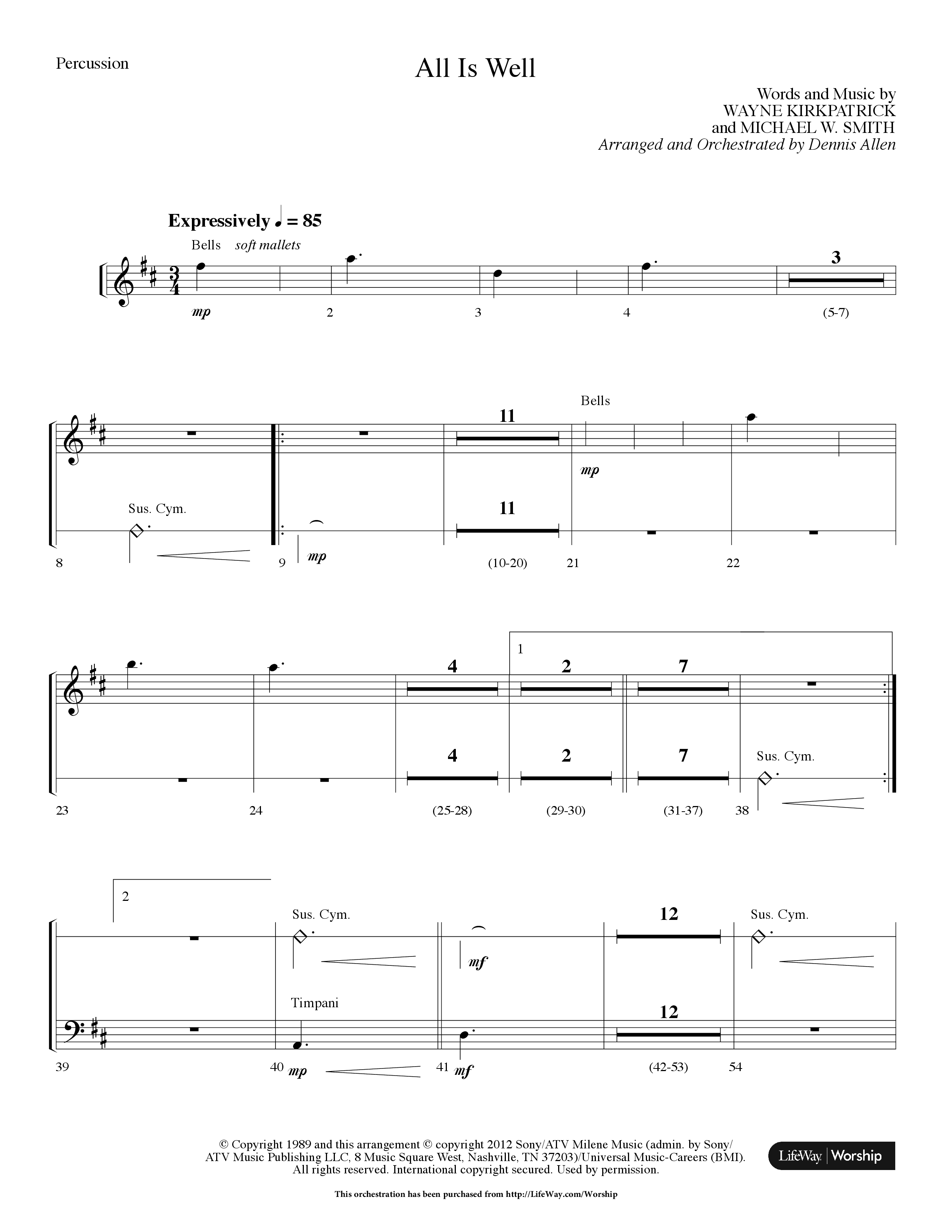 All Is Well (Choral Anthem SATB) Percussion (Lifeway Choral / Arr. Dennis Allen)