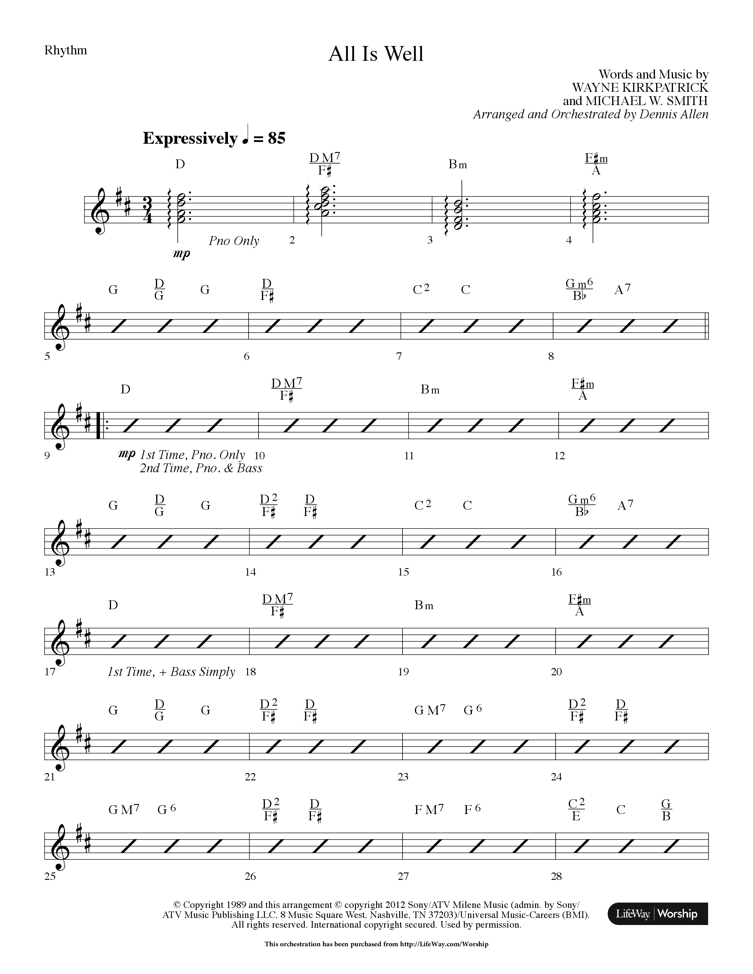 All Is Well (Choral Anthem SATB) Rhythm Chart (Lifeway Choral / Arr. Dennis Allen)