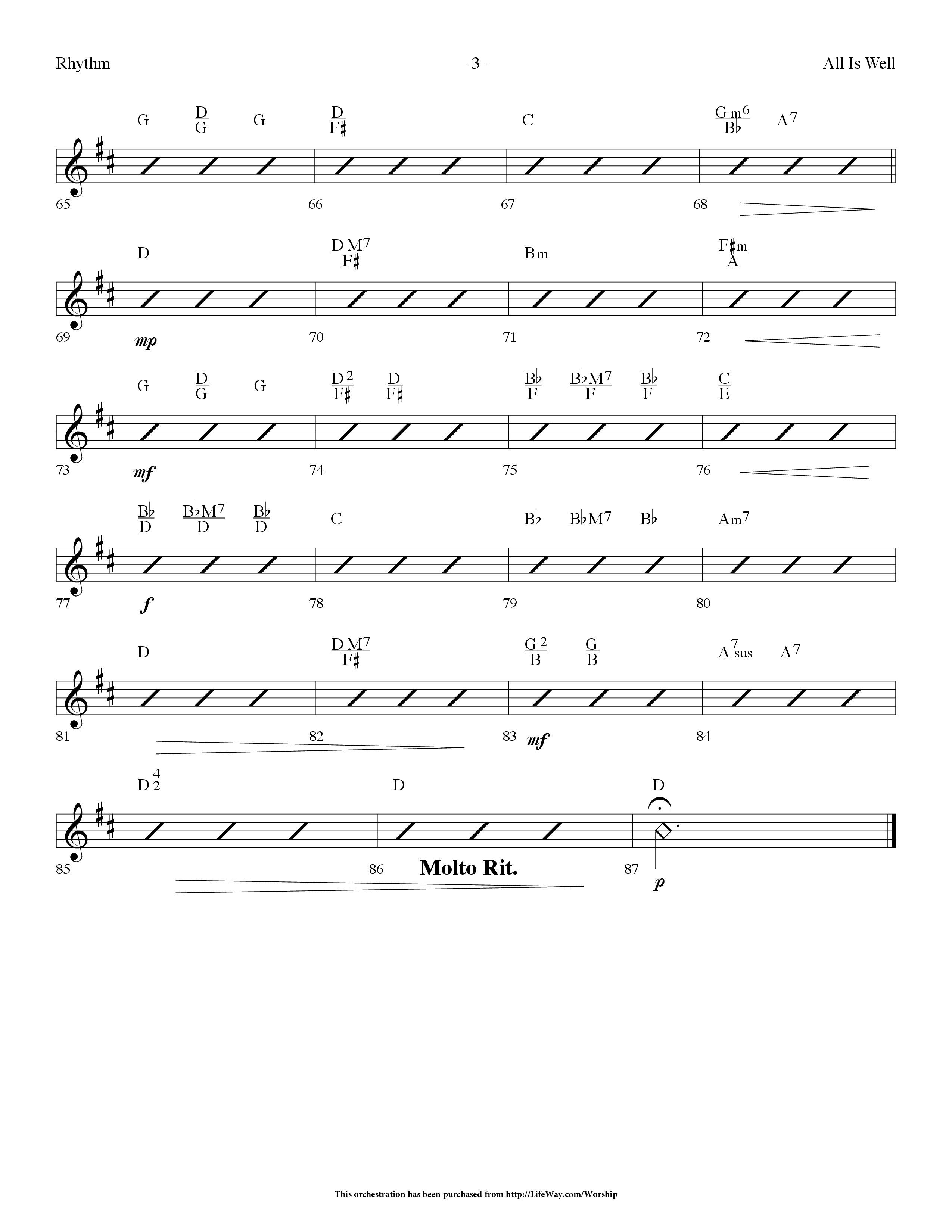 All Is Well (Choral Anthem SATB) Rhythm Chart (Lifeway Choral / Arr. Dennis Allen)