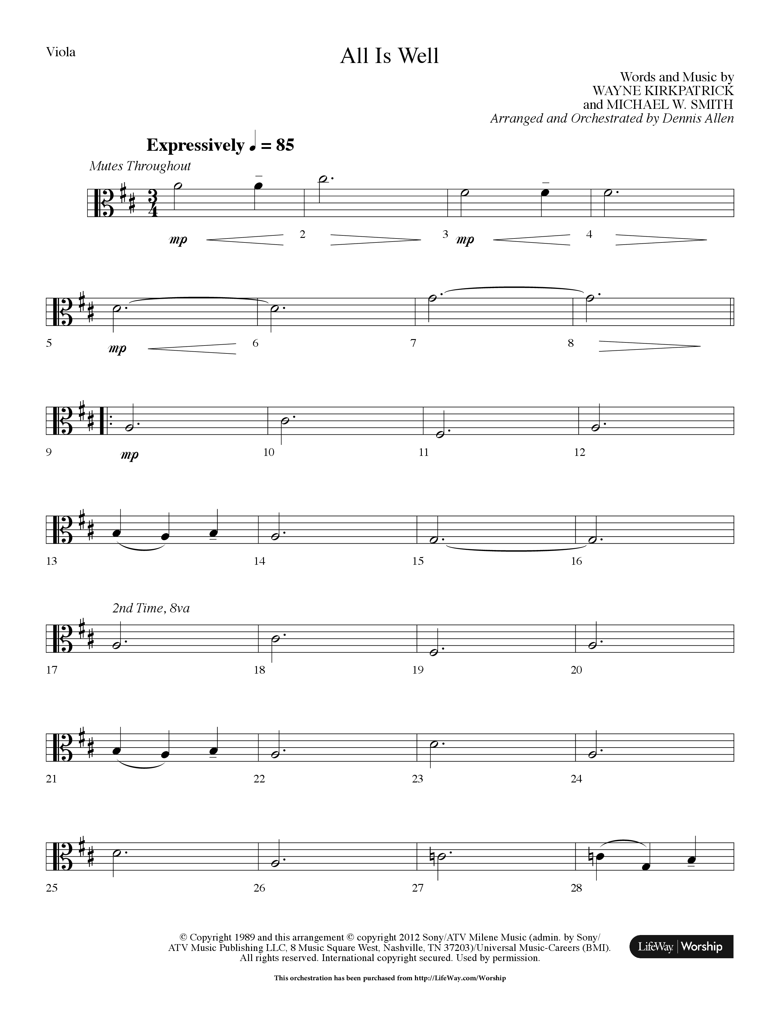 All Is Well (Choral Anthem SATB) Viola (Lifeway Choral / Arr. Dennis Allen)