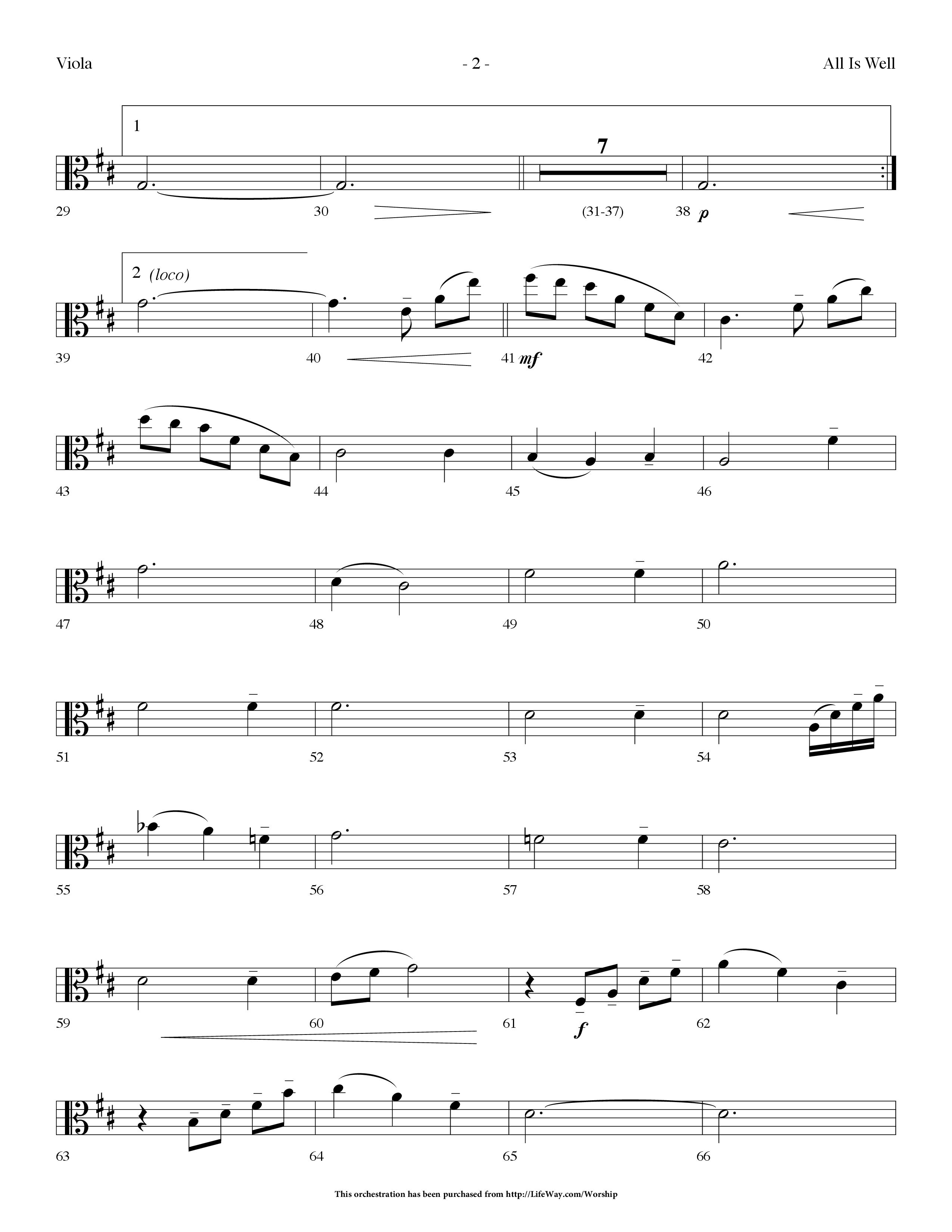 All Is Well (Choral Anthem SATB) Viola (Lifeway Choral / Arr. Dennis Allen)