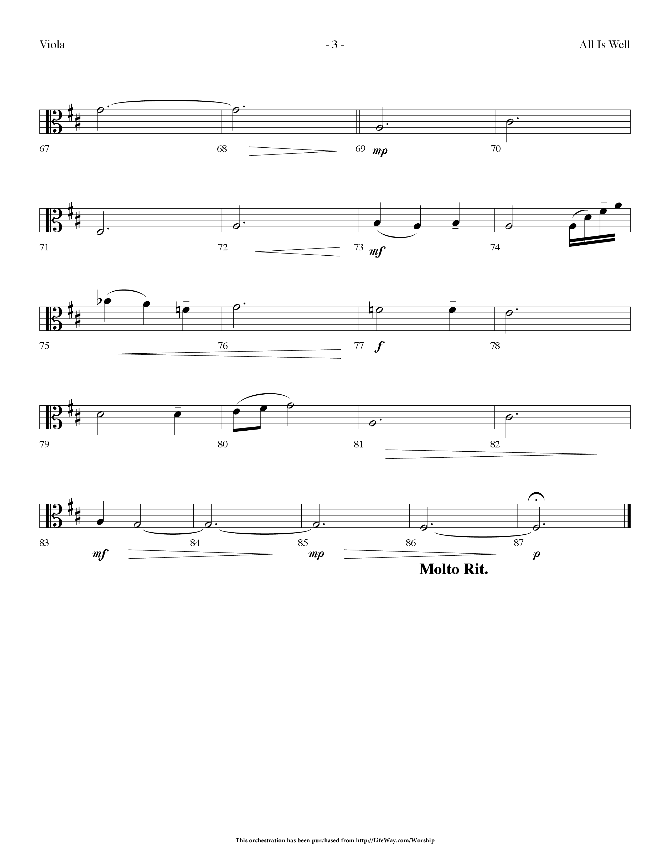 All Is Well (Choral Anthem SATB) Viola (Lifeway Choral / Arr. Dennis Allen)