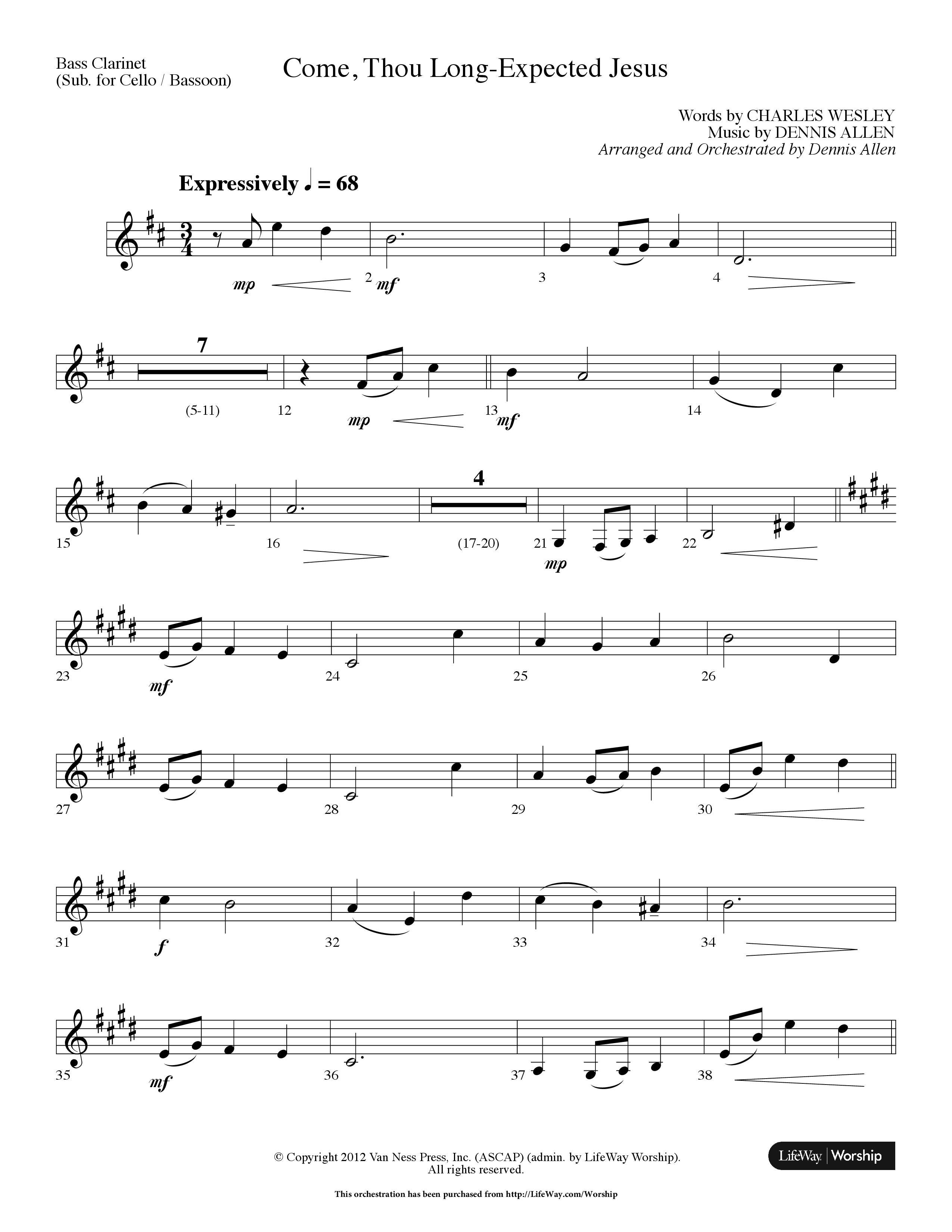 Come Thou Long Expected Jesus (Choral Anthem SATB) Bass Clarinet (Lifeway Choral / Arr. Dennis Allen)
