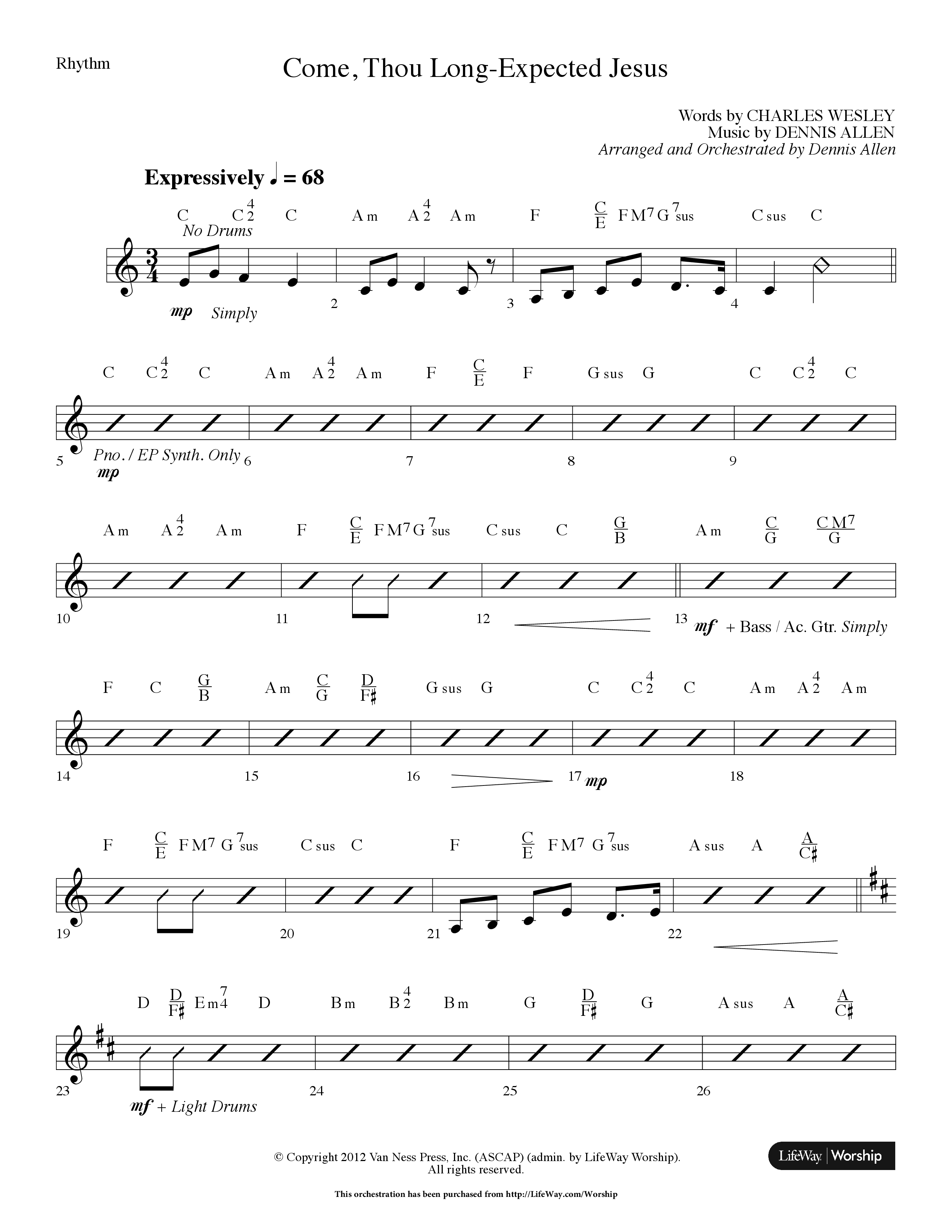 Come Thou Long Expected Jesus (Choral Anthem SATB) Rhythm Chart (Lifeway Choral / Arr. Dennis Allen)