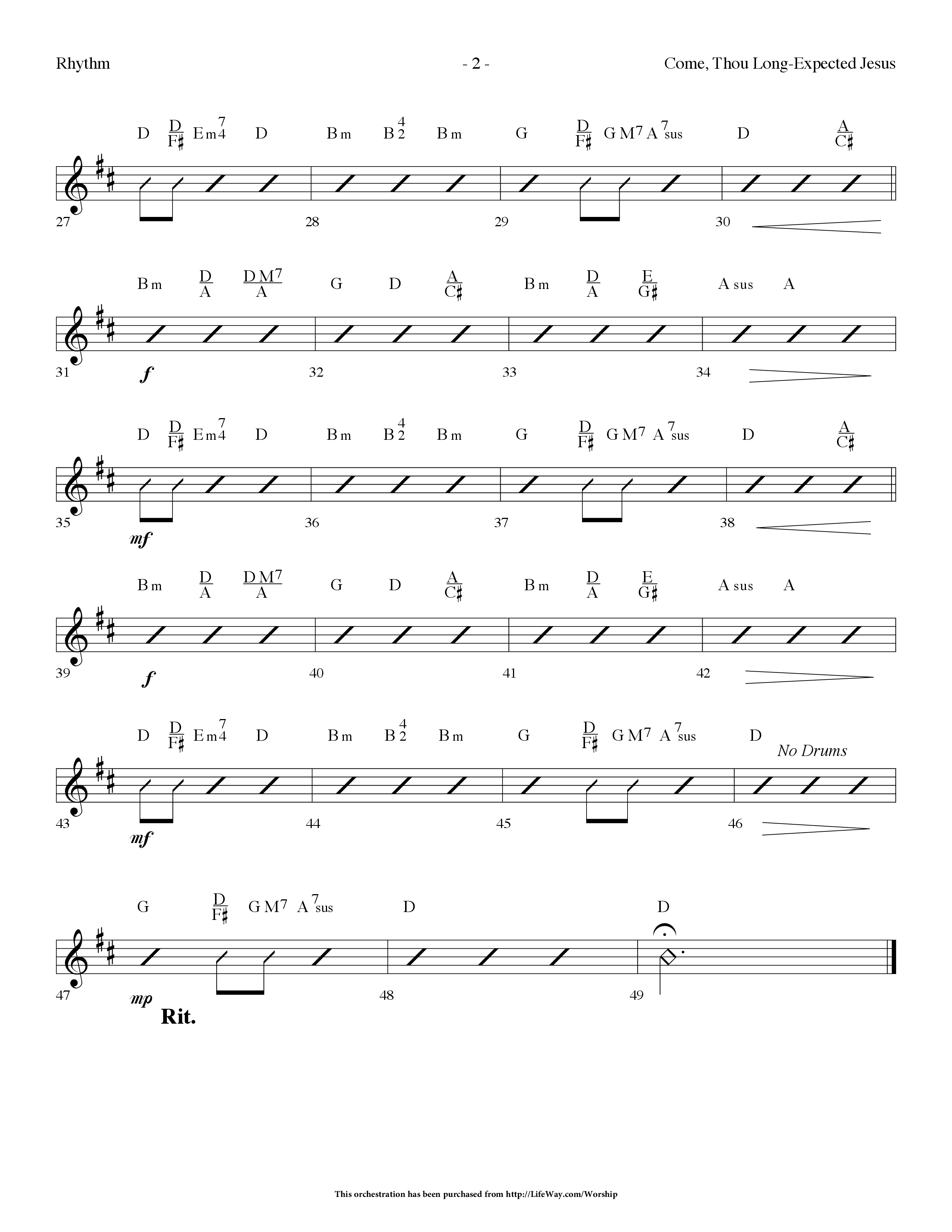Come Thou Long Expected Jesus (Choral Anthem SATB) Rhythm Chart (Lifeway Choral / Arr. Dennis Allen)