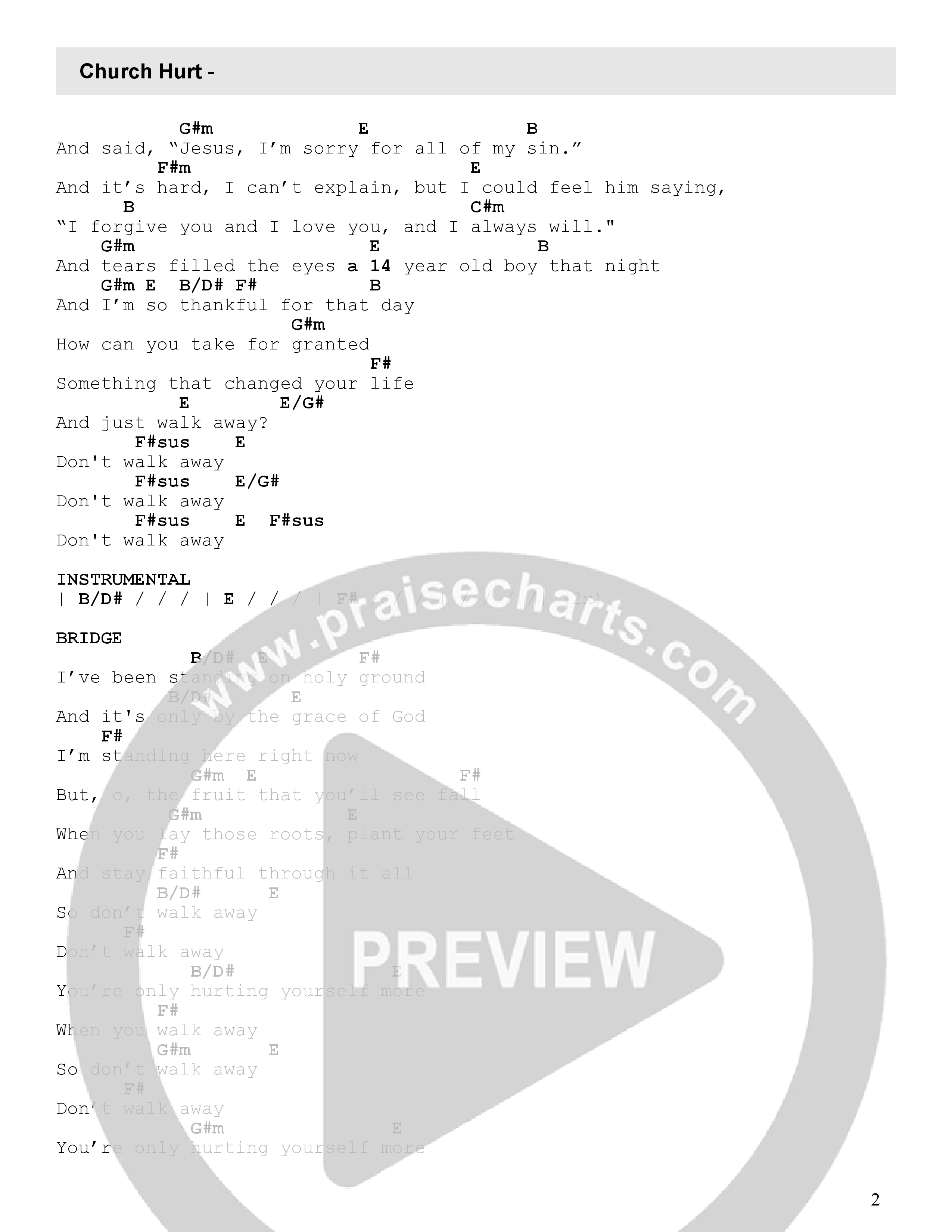 Church Hurt (Holy Ground) Chord Chart (Fellowship Creative)