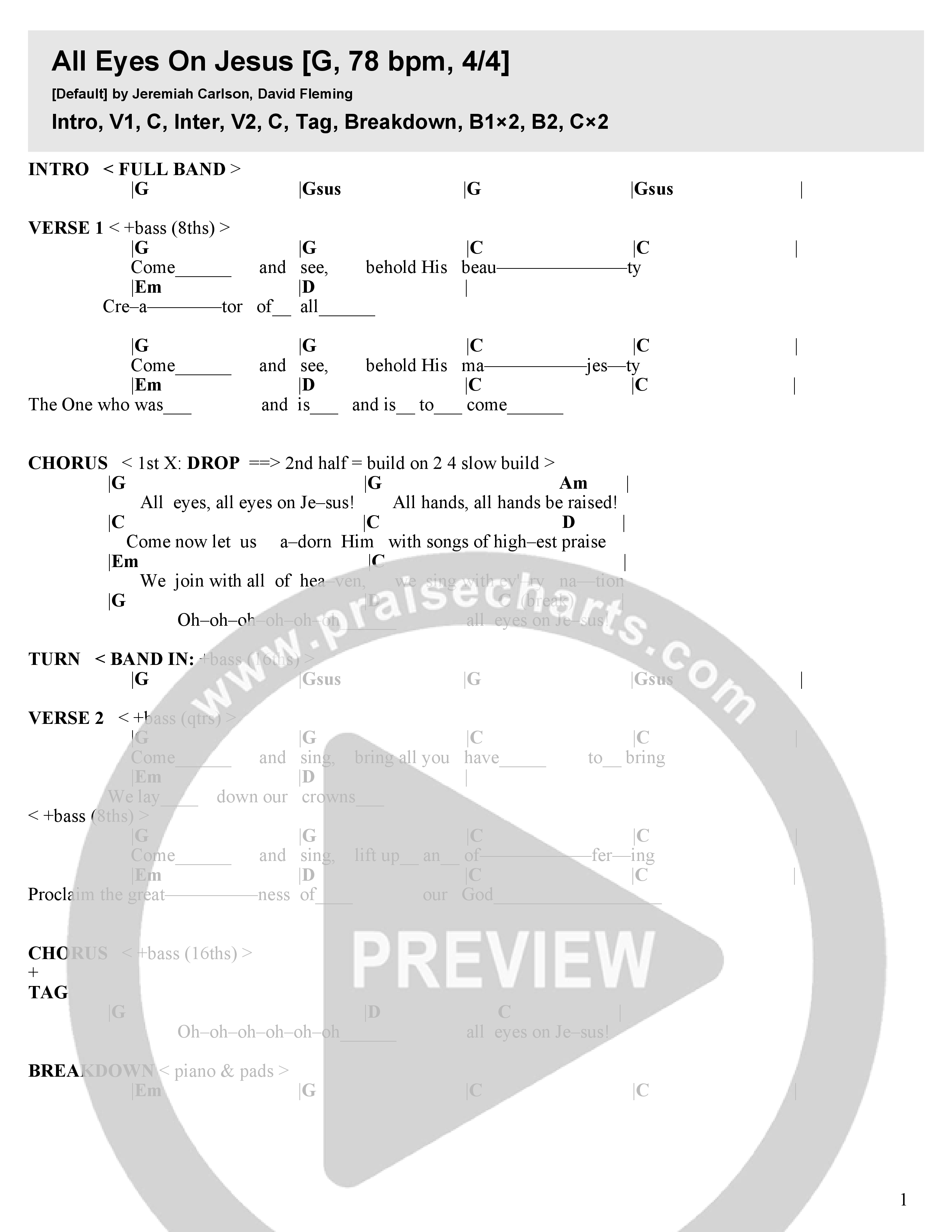 All Eyes On Jesus (Live) Chord Chart (Chapel Music Fellowship)