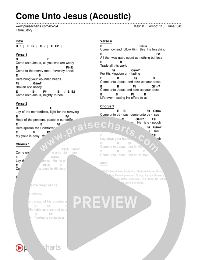 Come Unto Jesus (Acoustic) Chords & Lyrics (Laura Story)