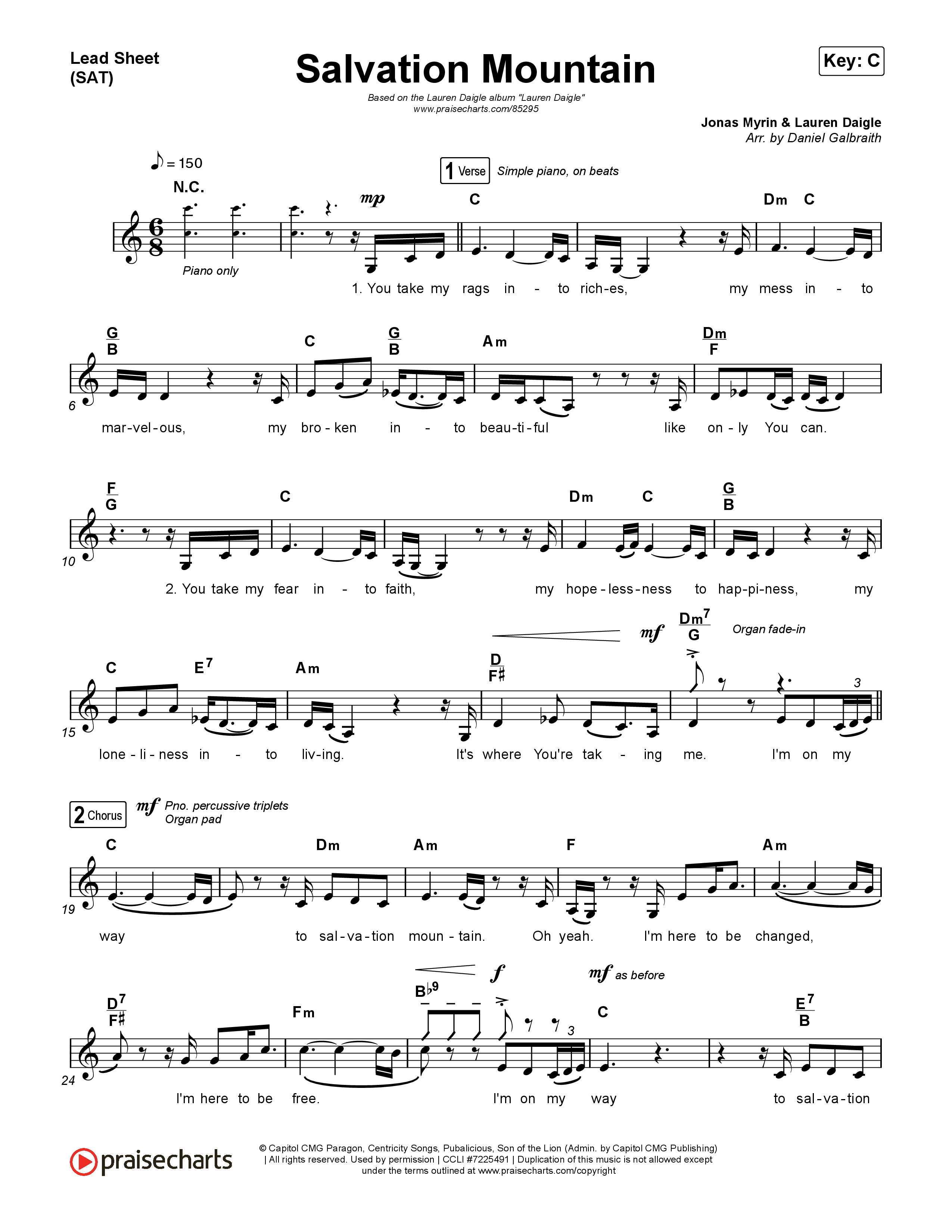 Salvation Mountain Lead Sheet (SAT) (Lauren Daigle)