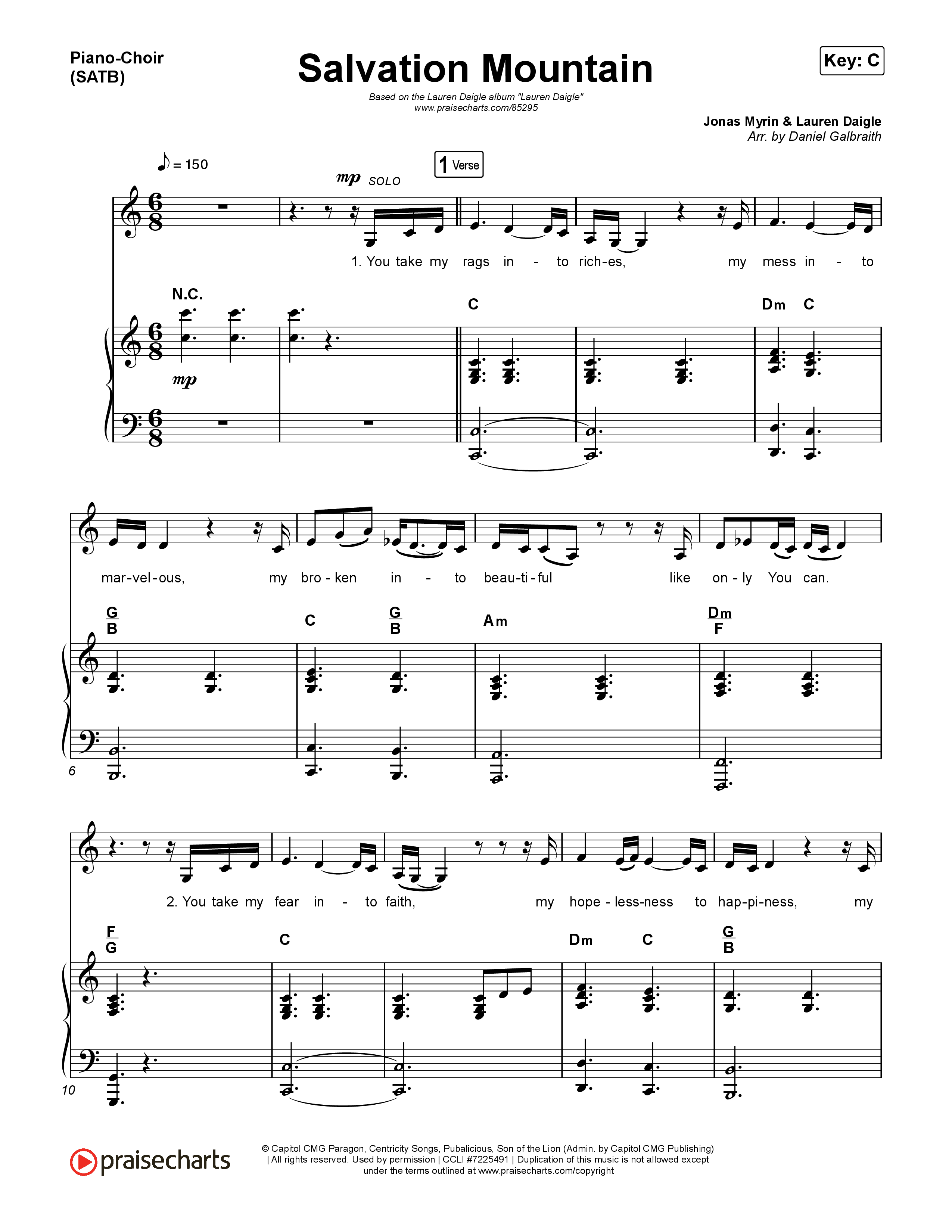 Salvation Mountain Piano/Vocal Pack (Lauren Daigle)