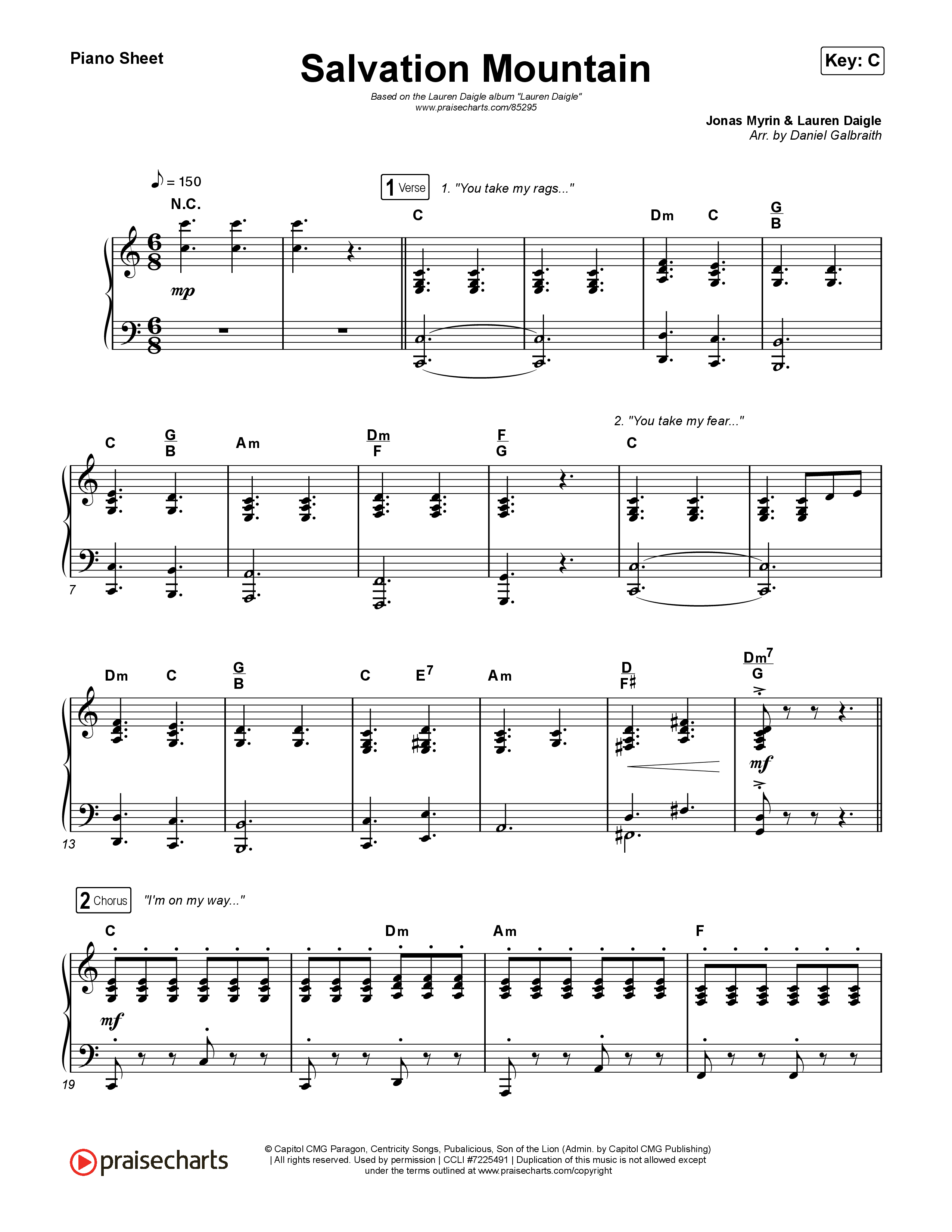 Salvation Mountain Piano Sheet (Lauren Daigle)