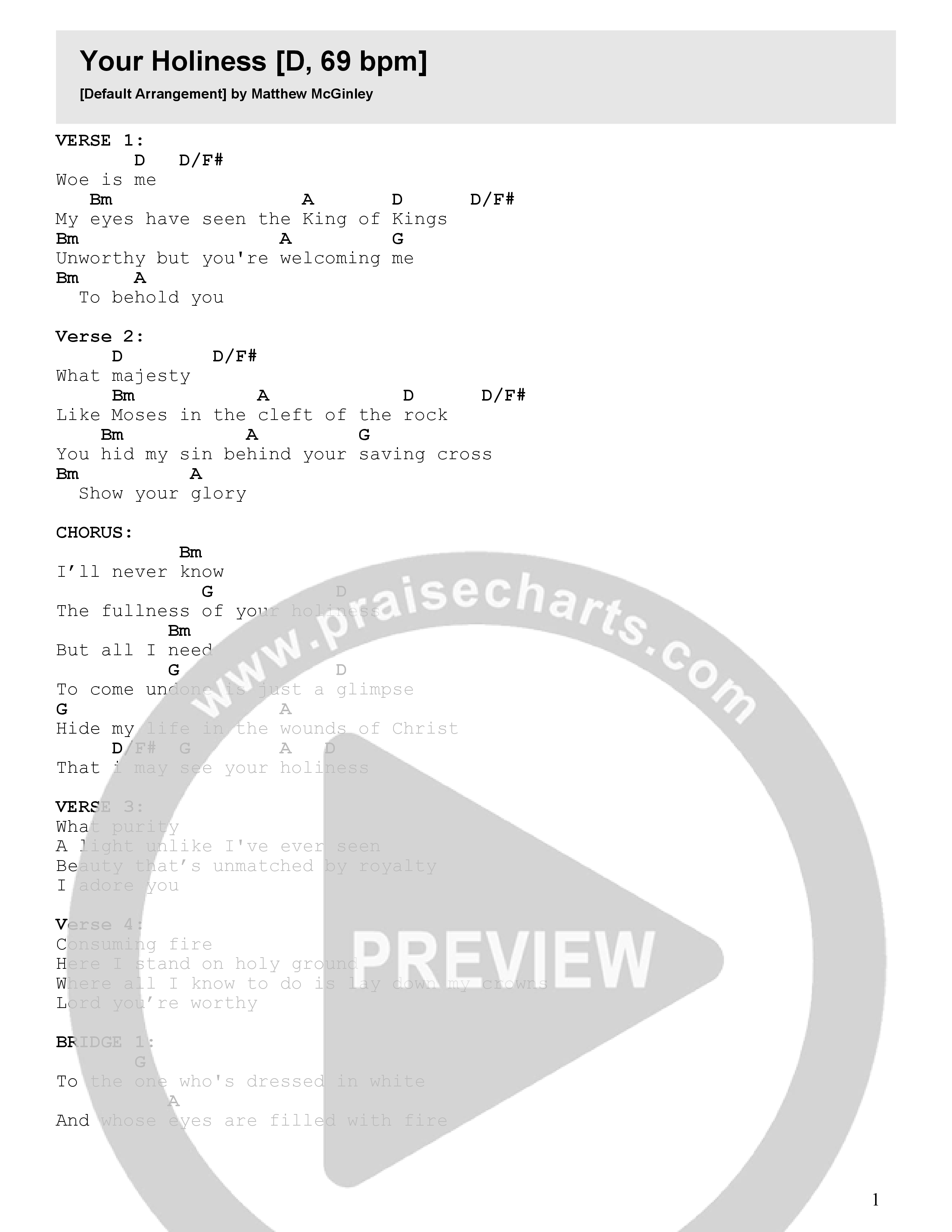 Your Holiness Chord Chart (Ascent Project)