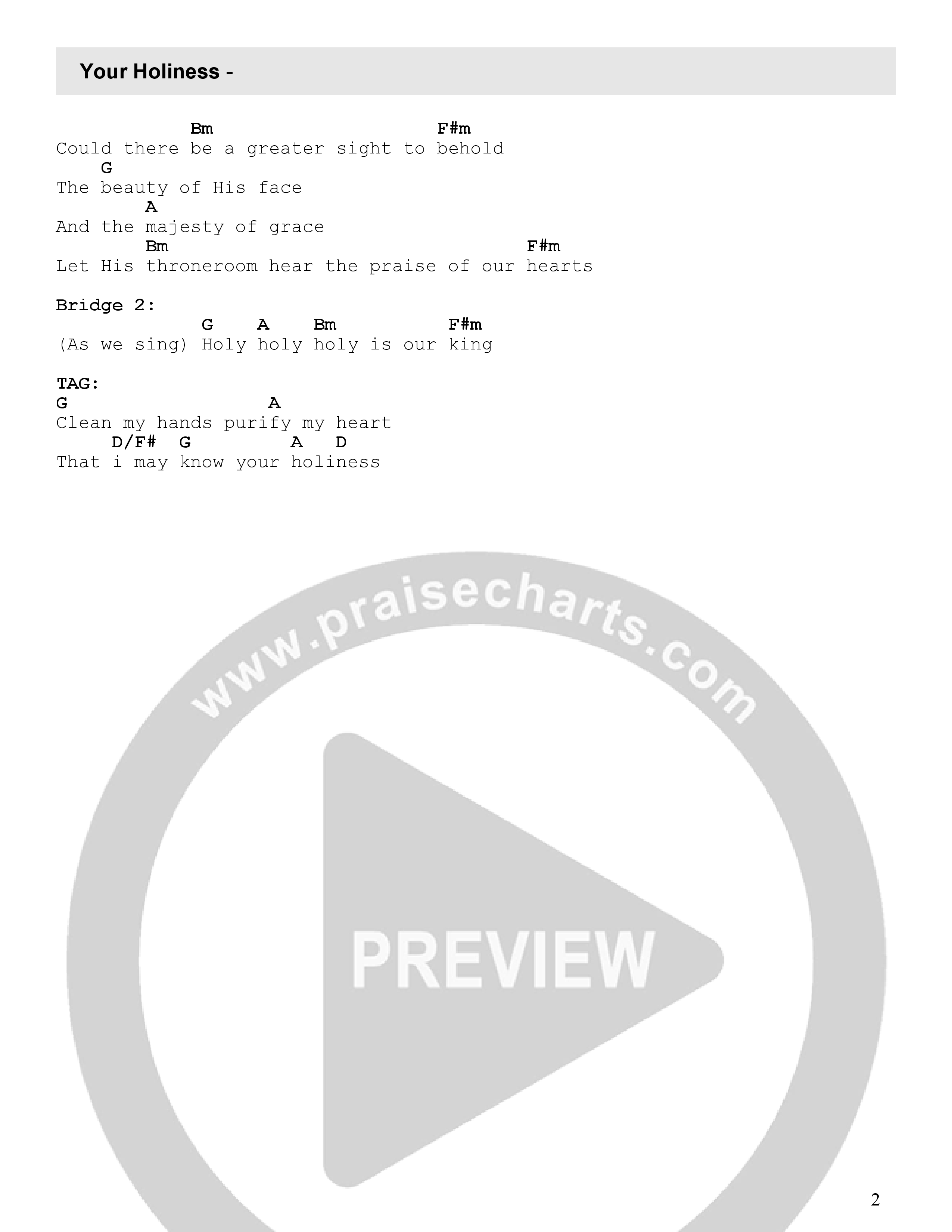 Your Holiness Chord Chart (Ascent Project)