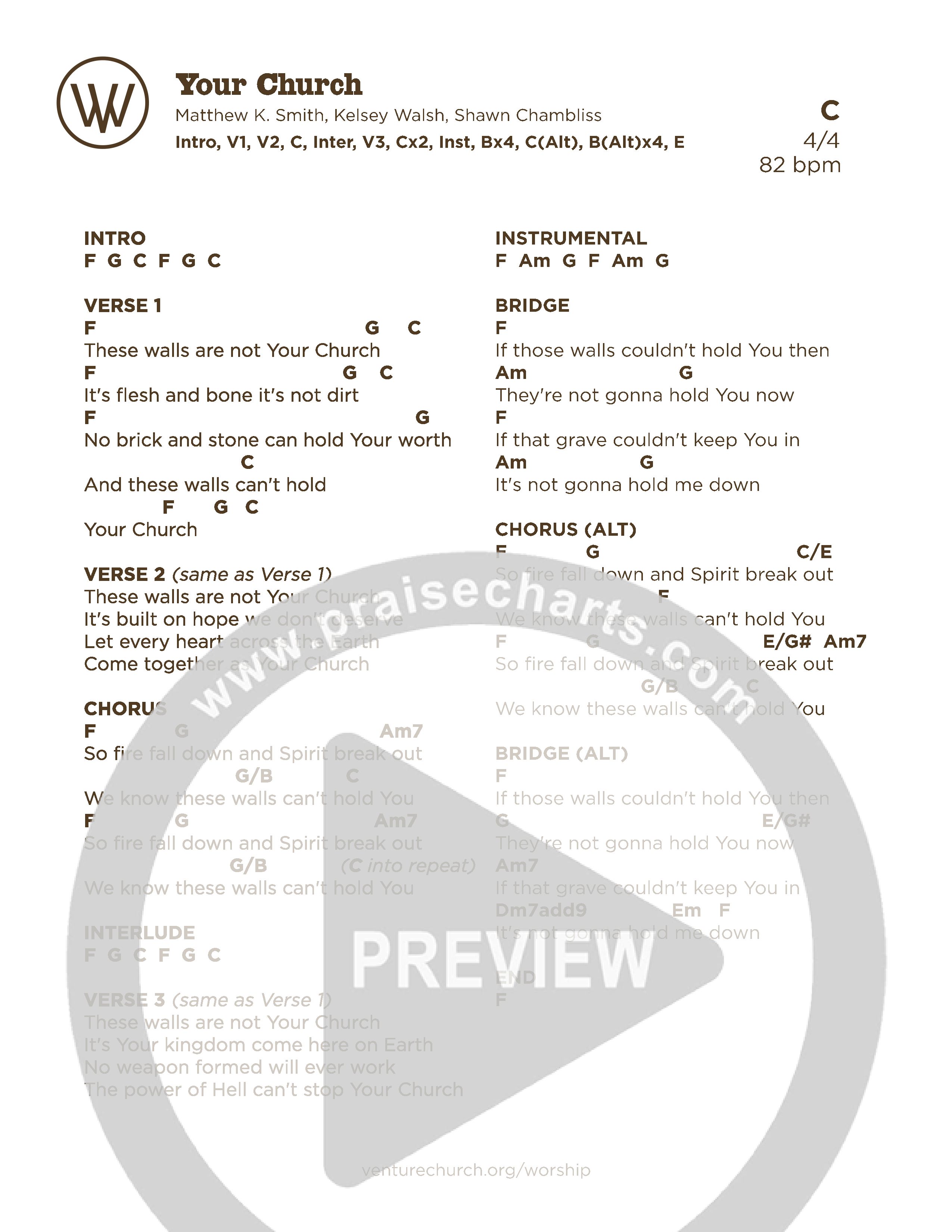 Your Church (Live) Chord Chart (Venture Worship)