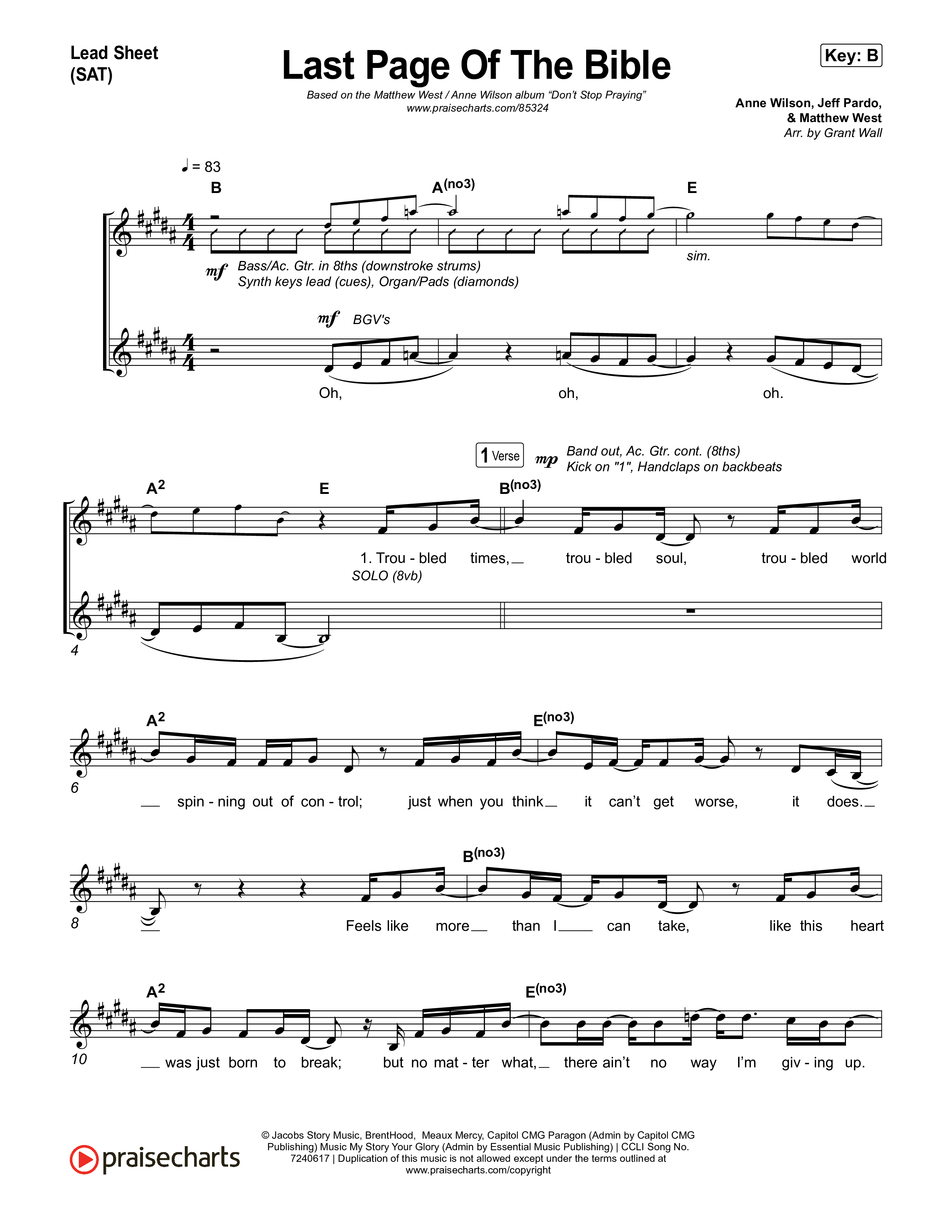Last Page Of The Bible Lead Sheet (SAT) (Matthew West)