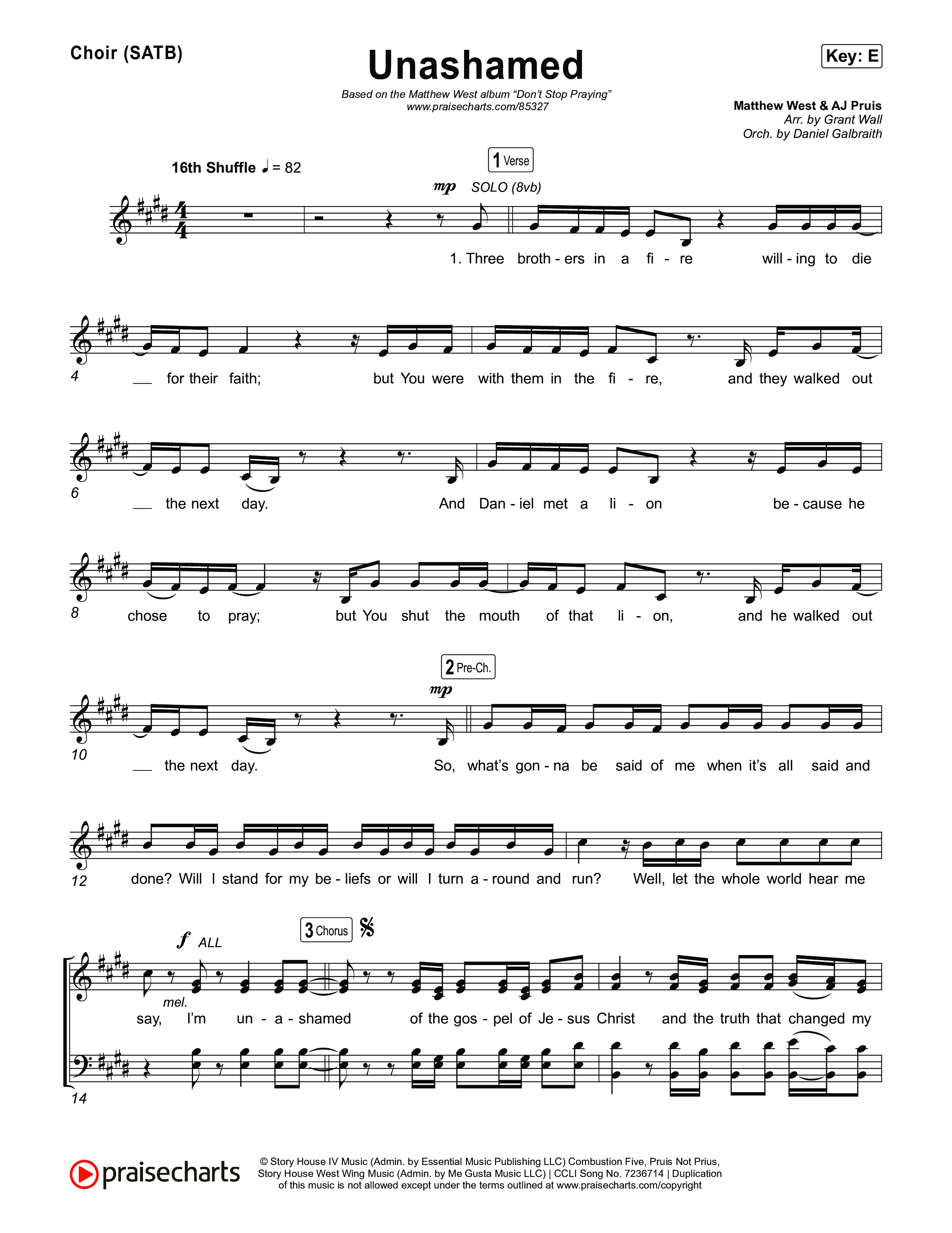Unashamed Choir Sheet (SATB) (Matthew West)