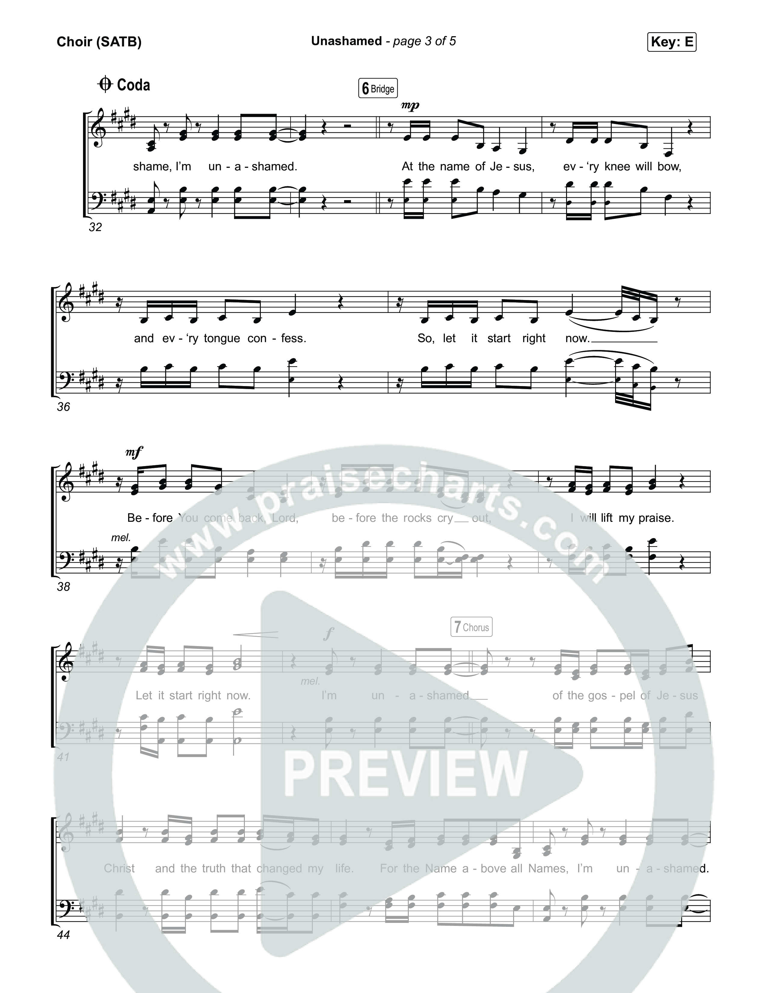 Unashamed Choir Sheet (SATB) (Matthew West)