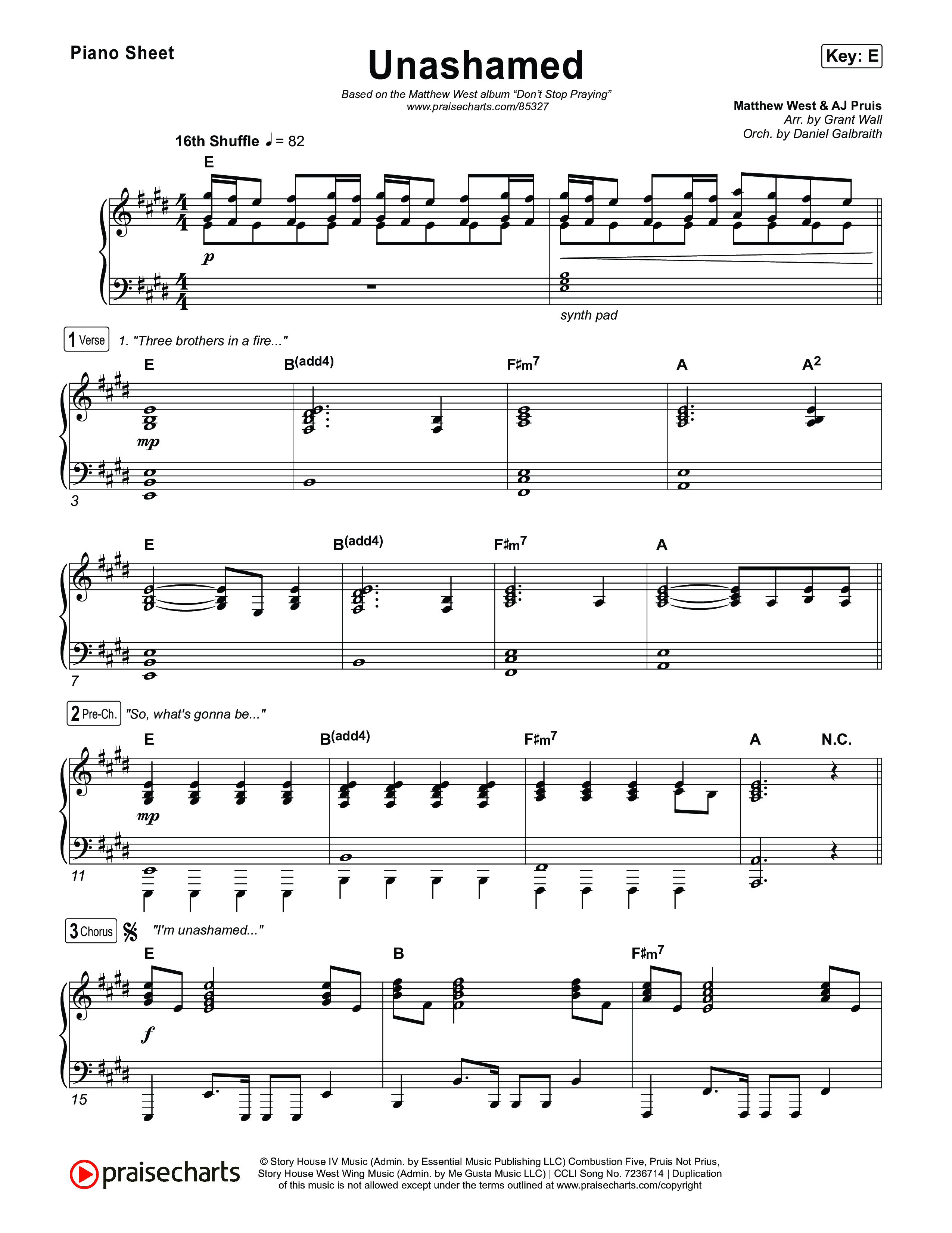 Unashamed Piano Sheet (Matthew West)