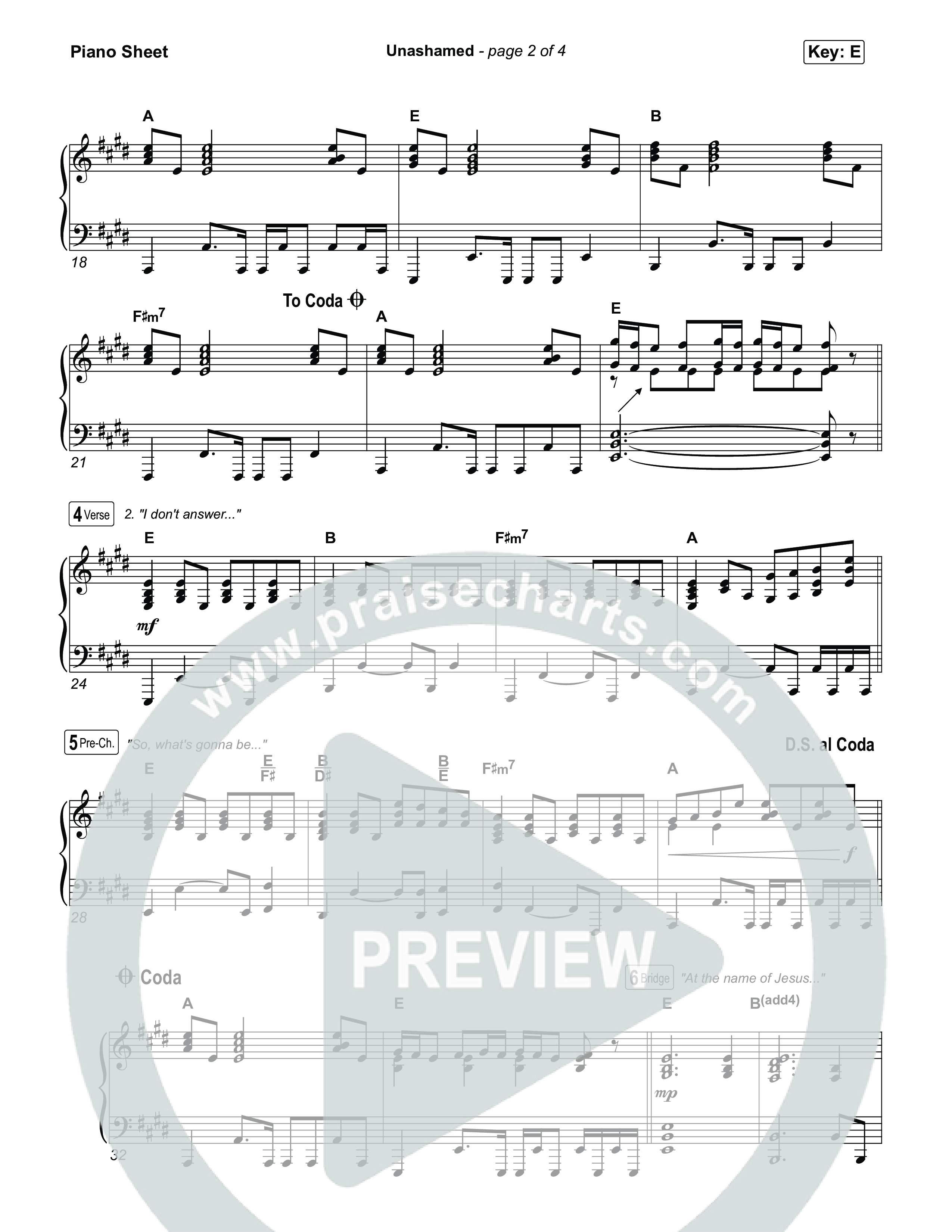 Unashamed Piano Sheet (Matthew West)