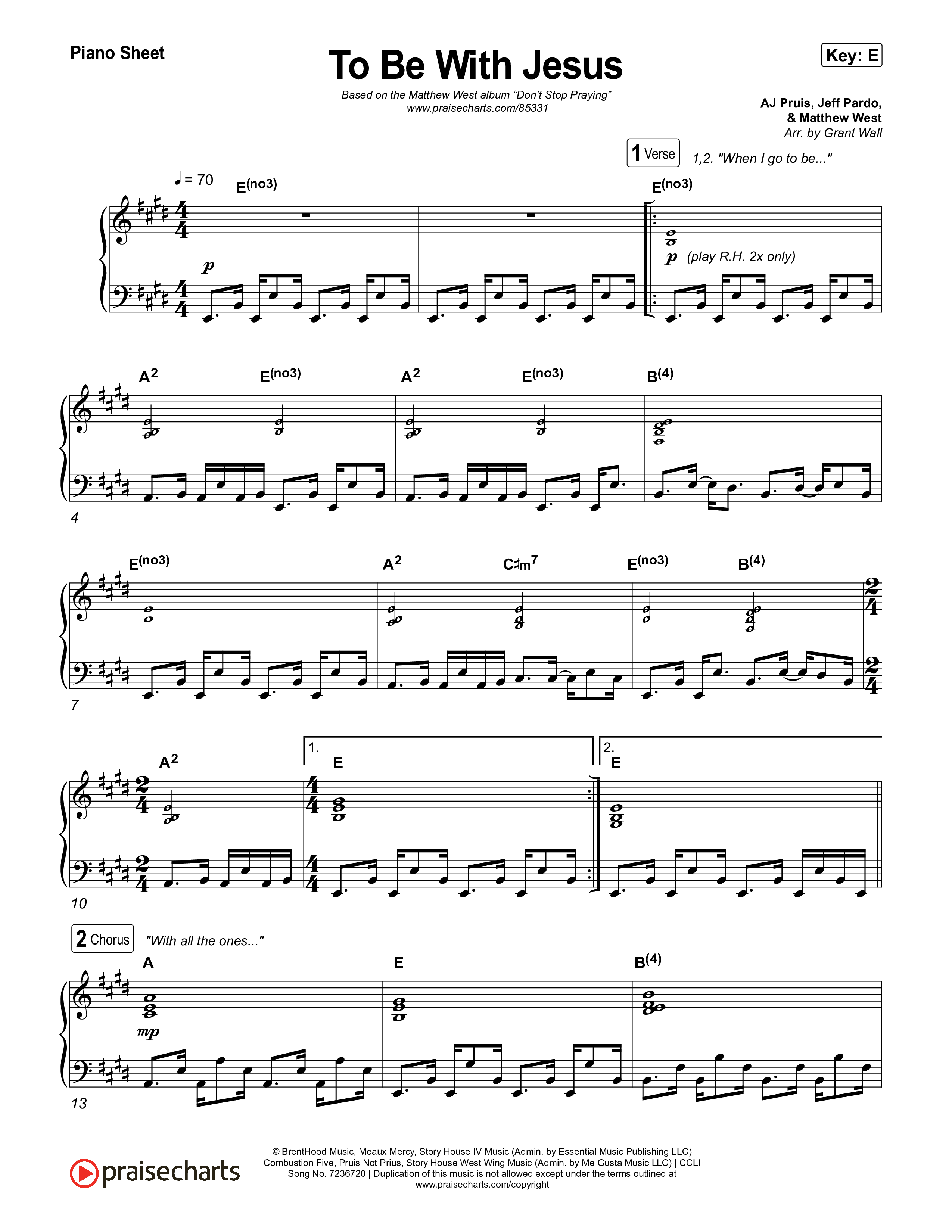 To Be With Jesus Piano Sheet (Matthew West)