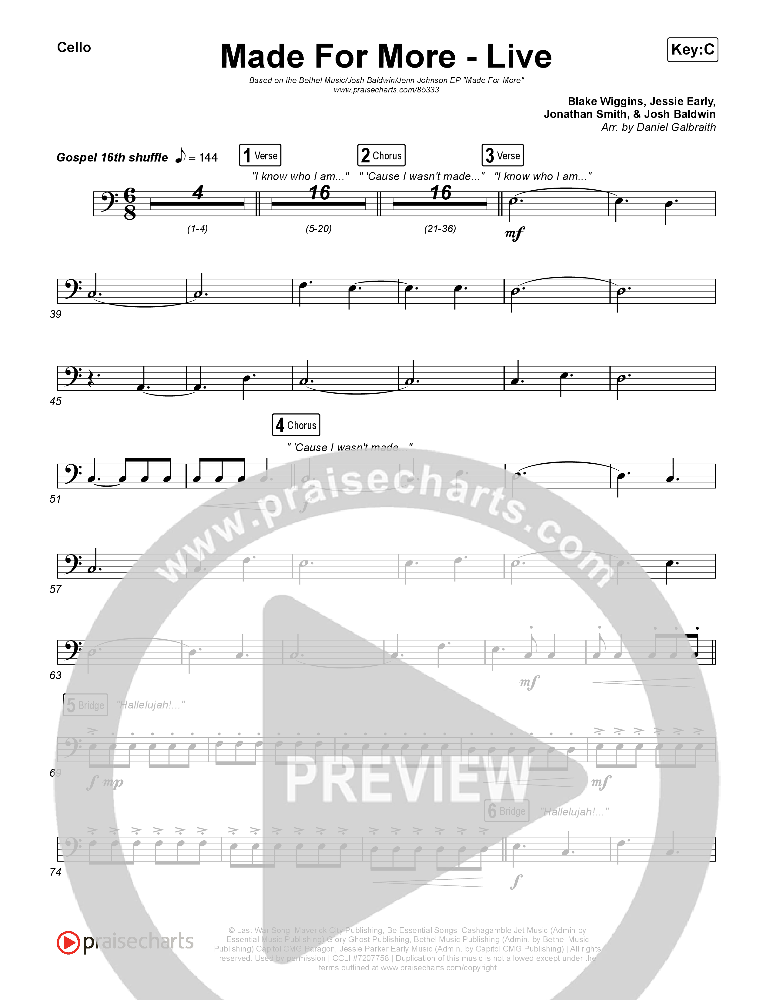 Made For More (Live) Cello (Bethel Music / Jenn Johnson / Josh Baldwin)