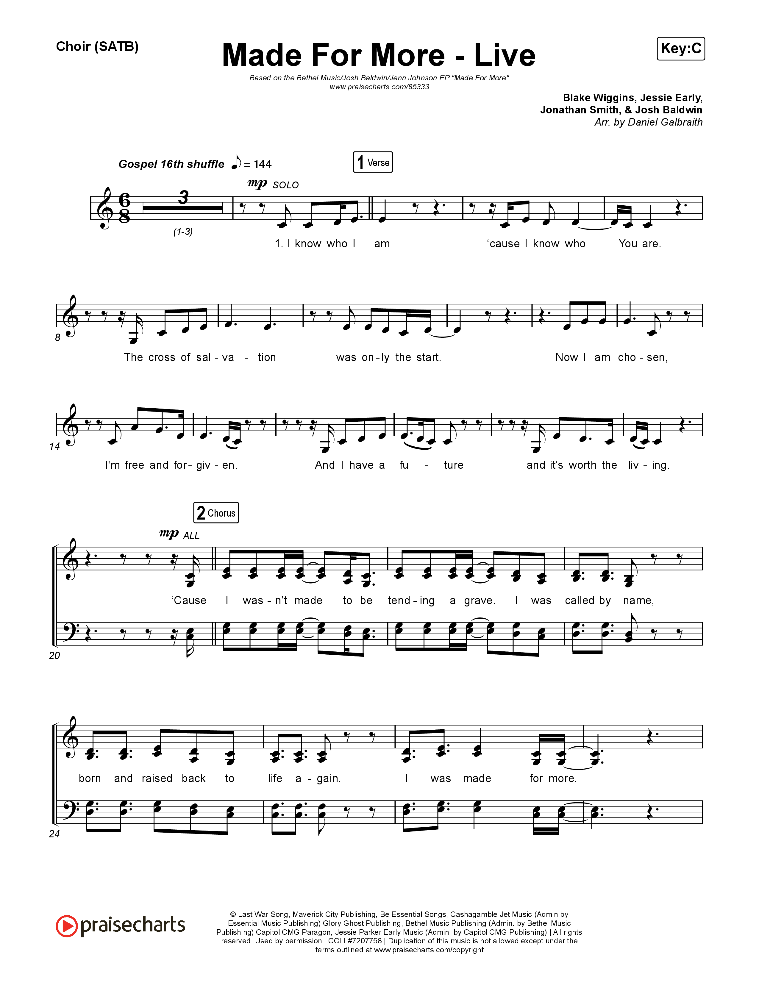 Made For More (Live) Choir Sheet (SATB) (Bethel Music / Jenn Johnson / Josh Baldwin)