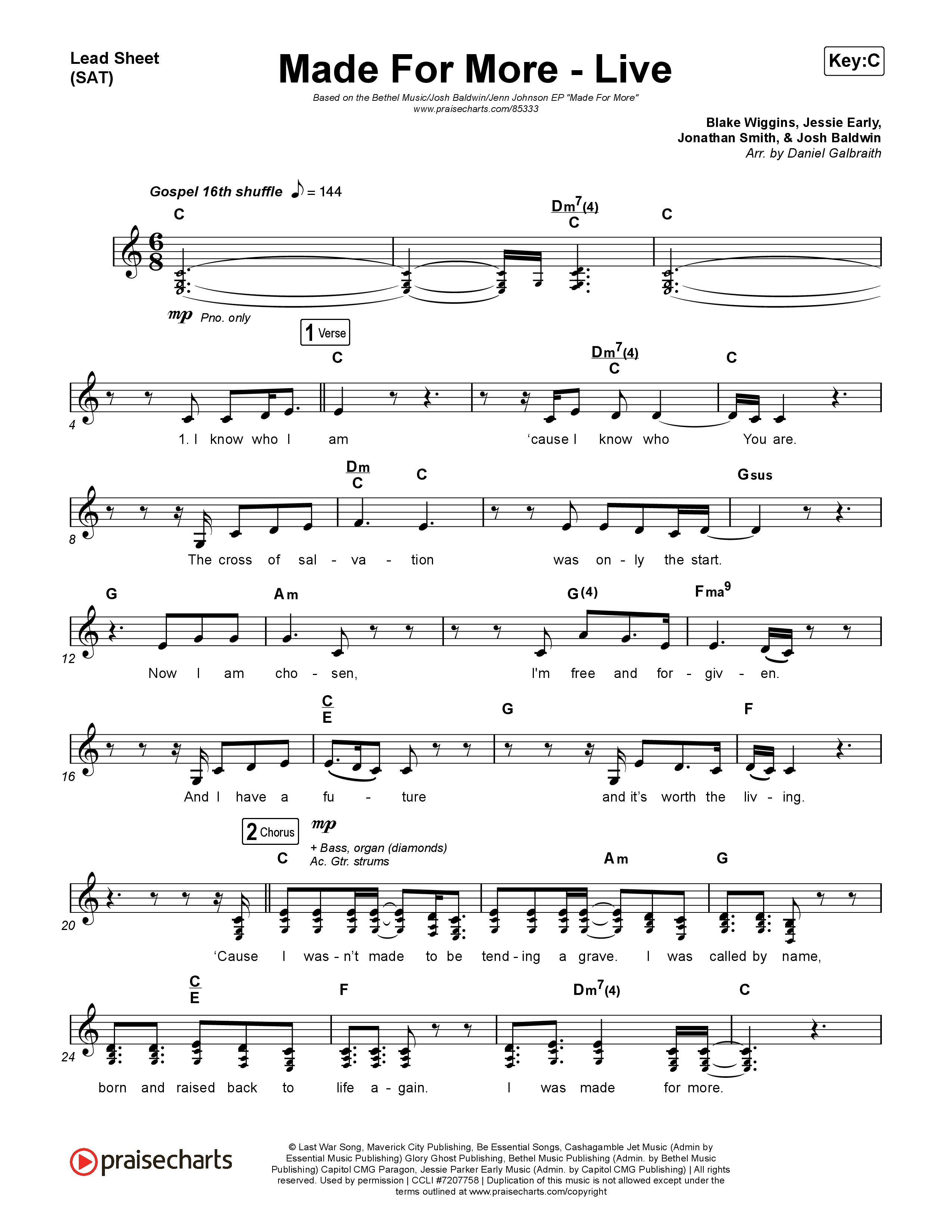 Made For More (Live) Lead Sheet (SAT) (Bethel Music / Jenn Johnson / Josh Baldwin)