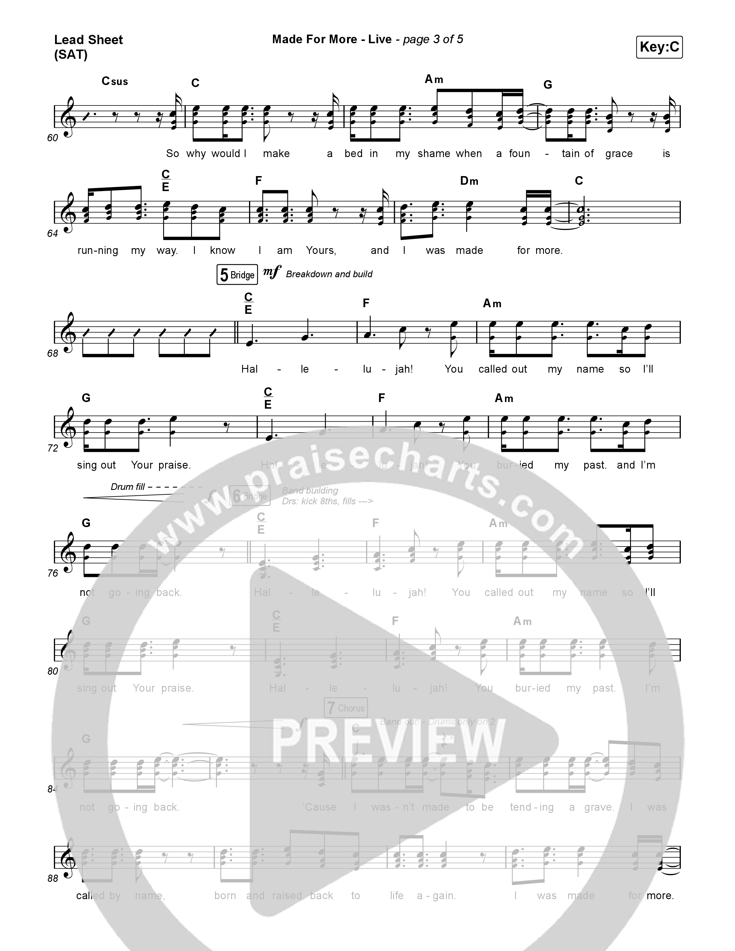 Made For More (Live) Lead Sheet (SAT) (Bethel Music / Jenn Johnson / Josh Baldwin)