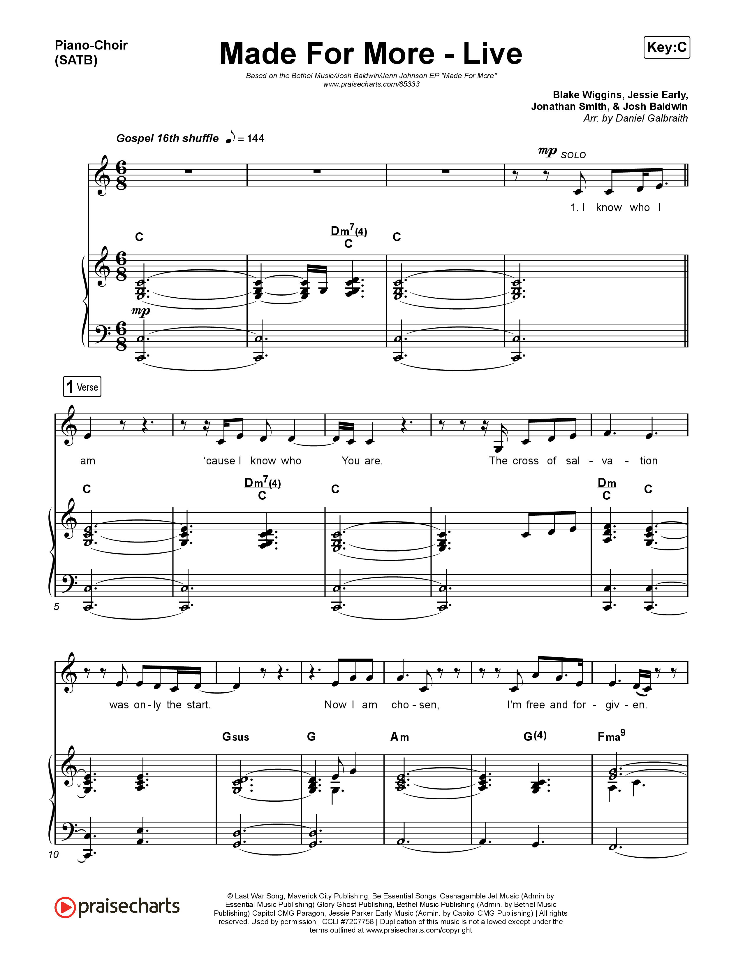 Made For More (Live) Piano/Vocal Pack (Bethel Music / Jenn Johnson / Josh Baldwin)