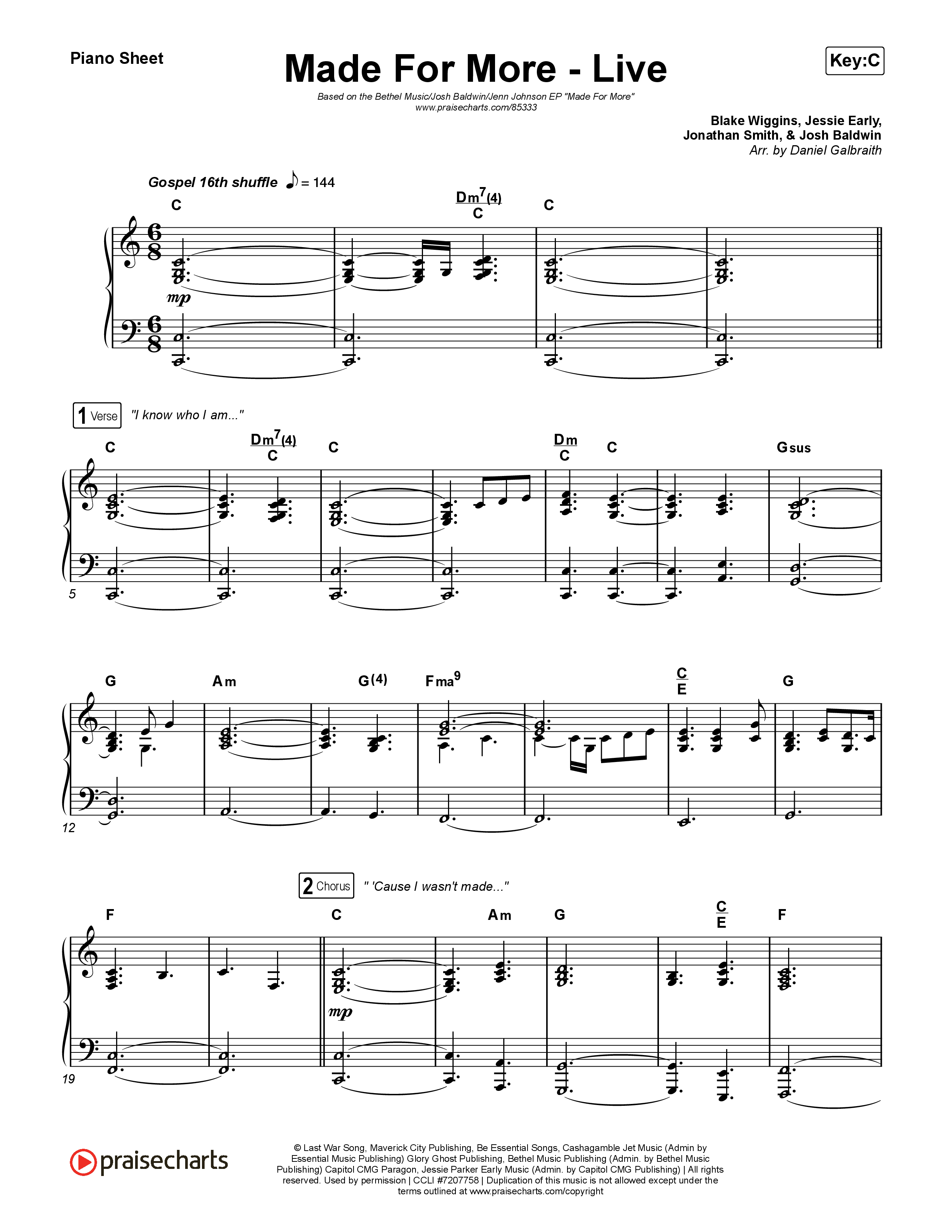 Made For More (Live) Piano Sheet (Bethel Music / Jenn Johnson / Josh Baldwin)