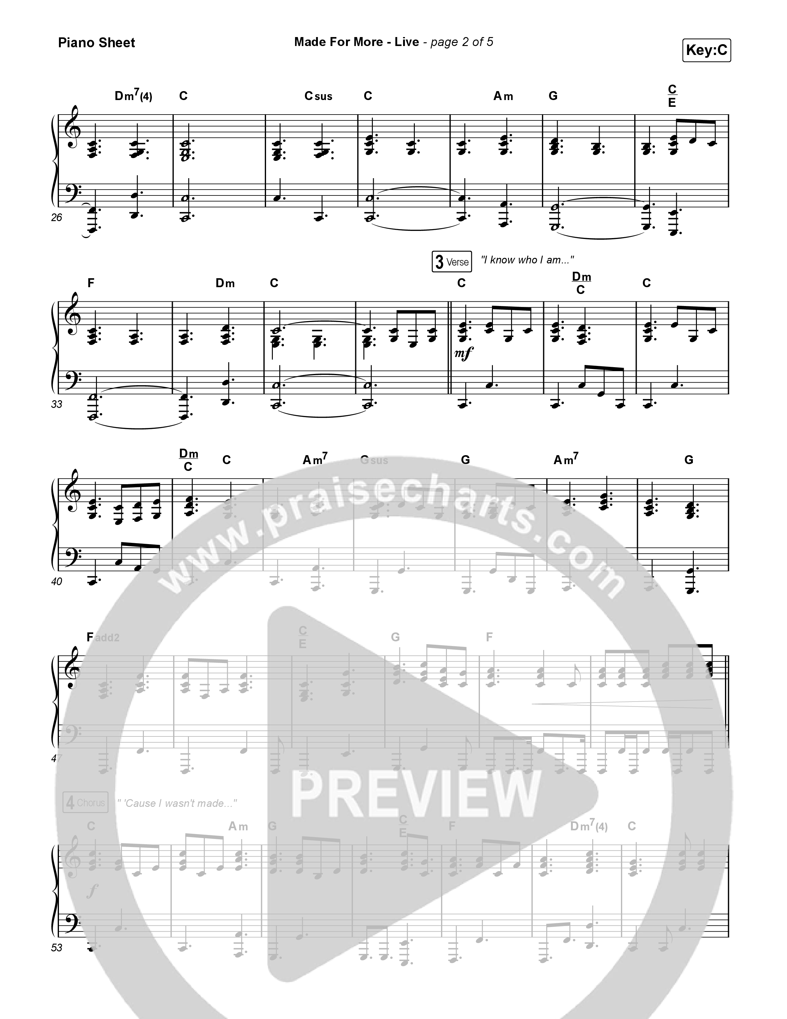 Made For More (Live) Piano Sheet (Bethel Music / Jenn Johnson / Josh Baldwin)